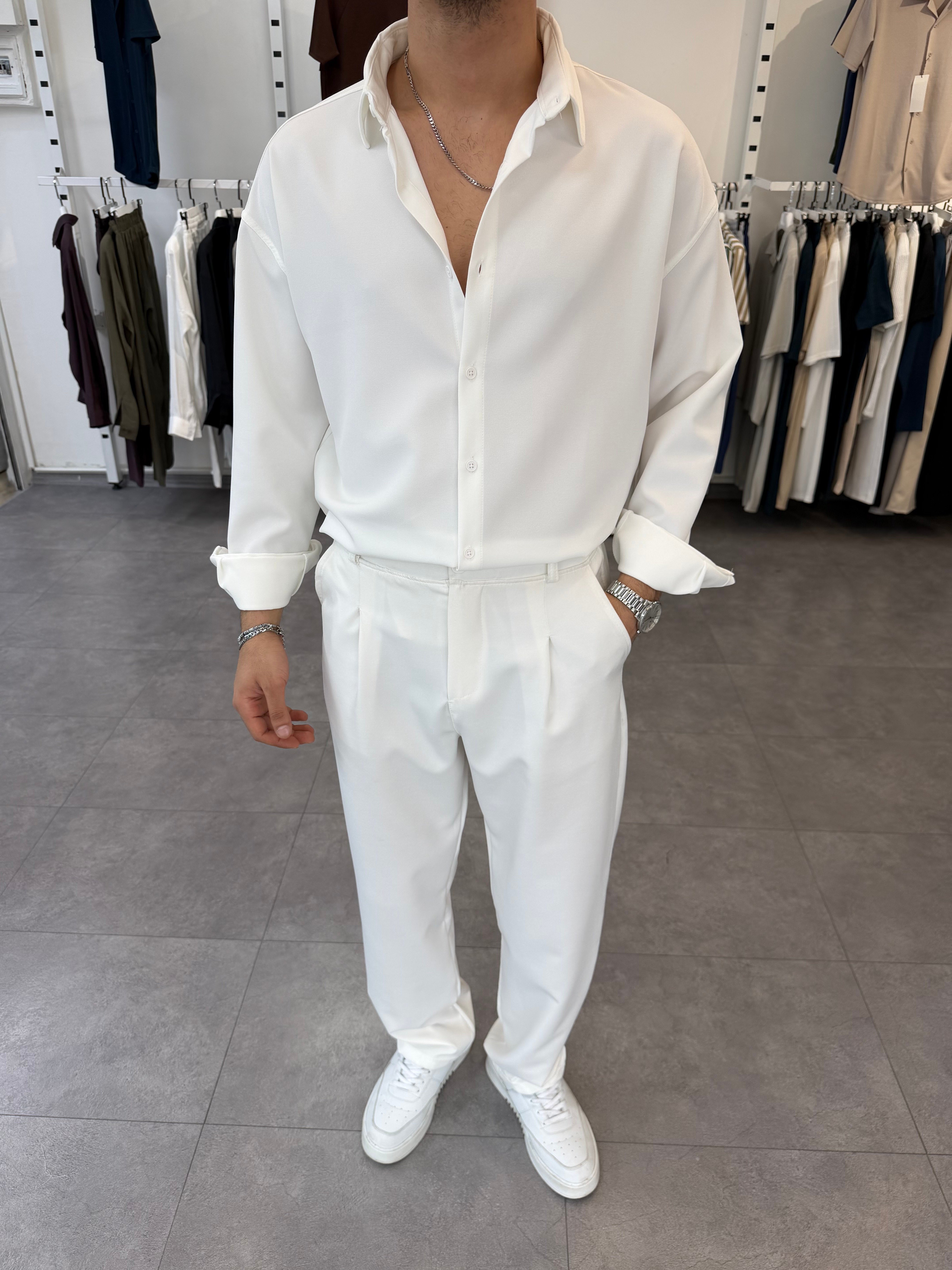 Oversize Duble Takım Beyaz