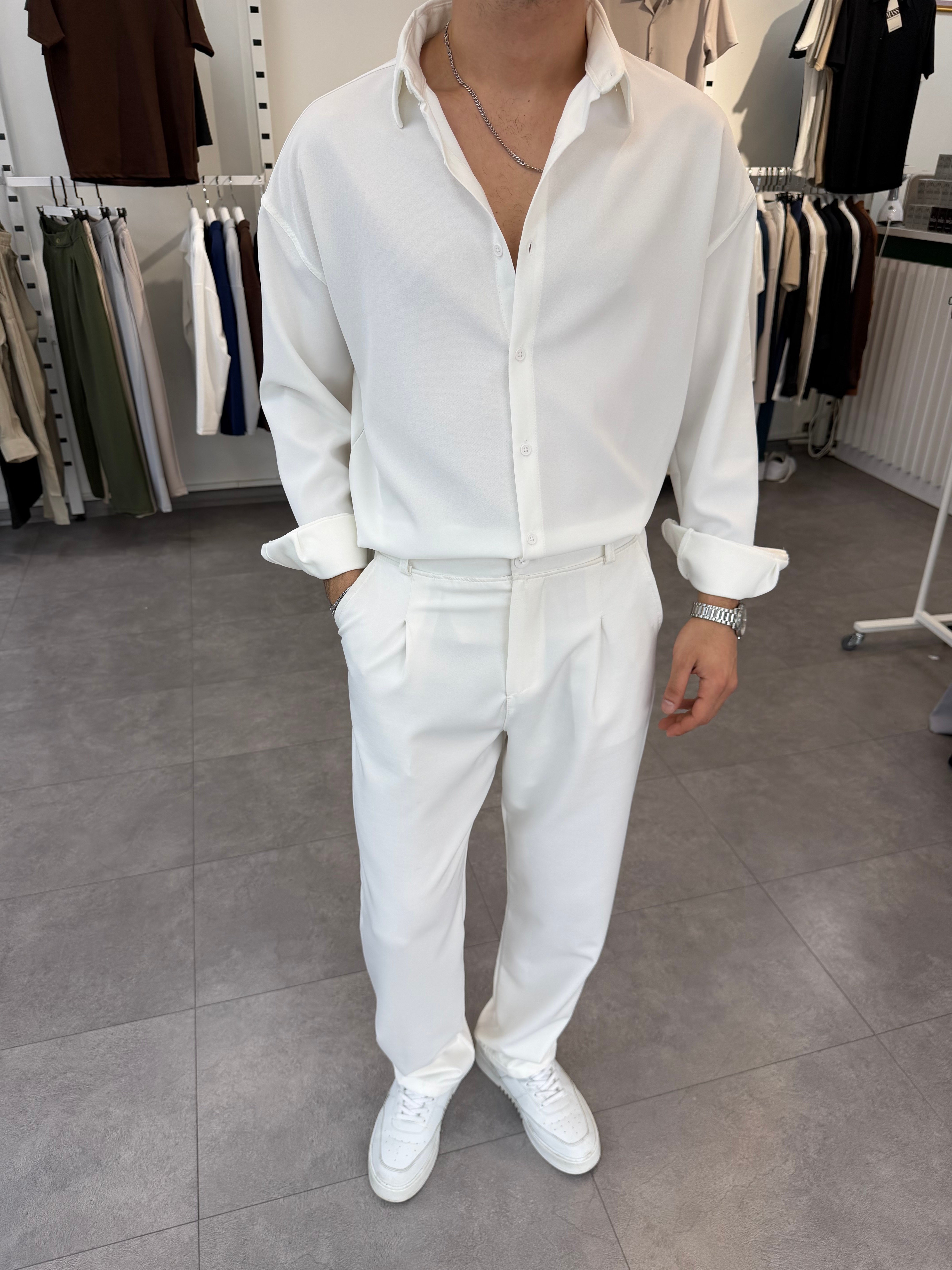 Oversize Duble Takım Beyaz