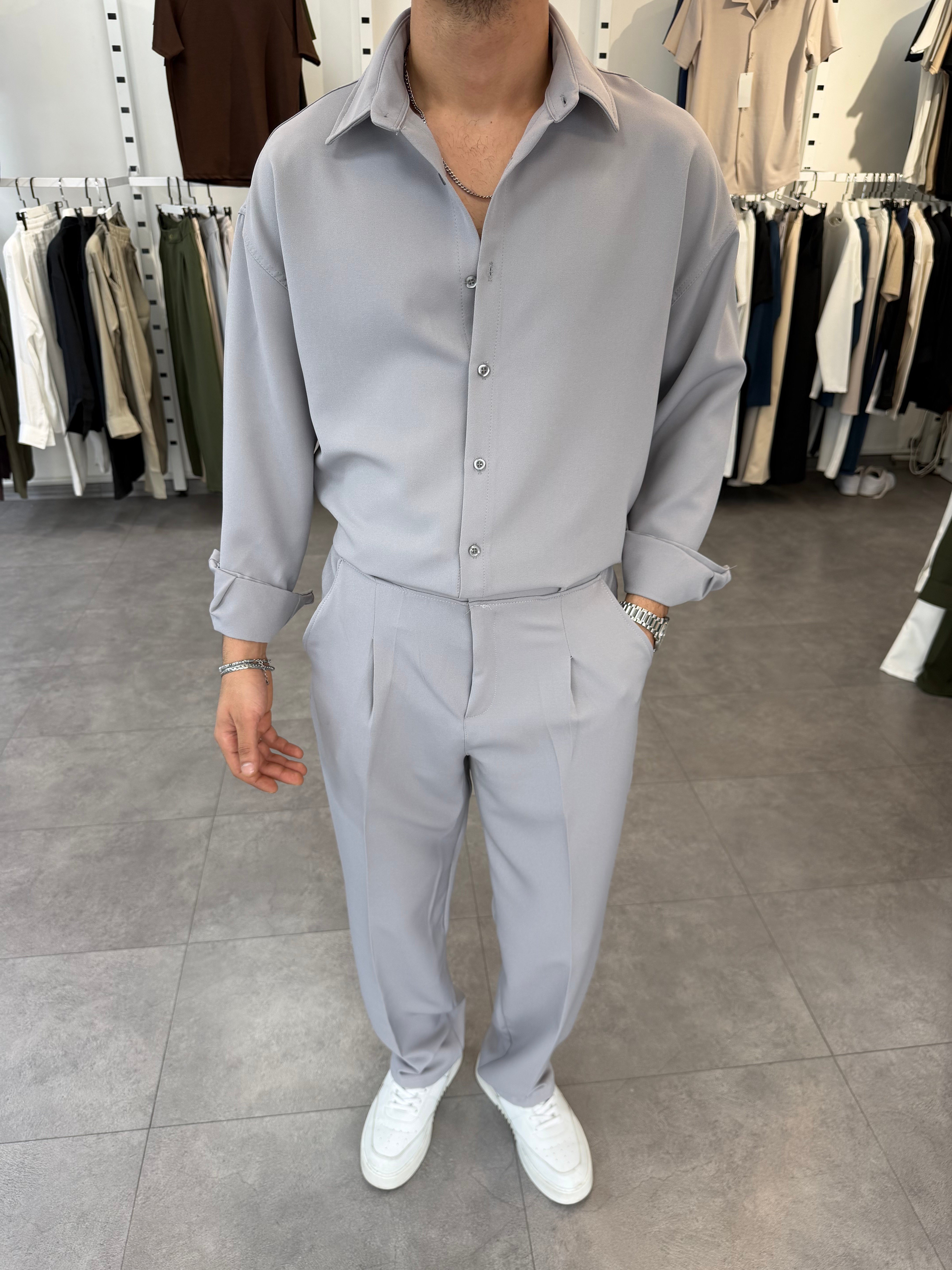 Oversize Duble Takım Gri