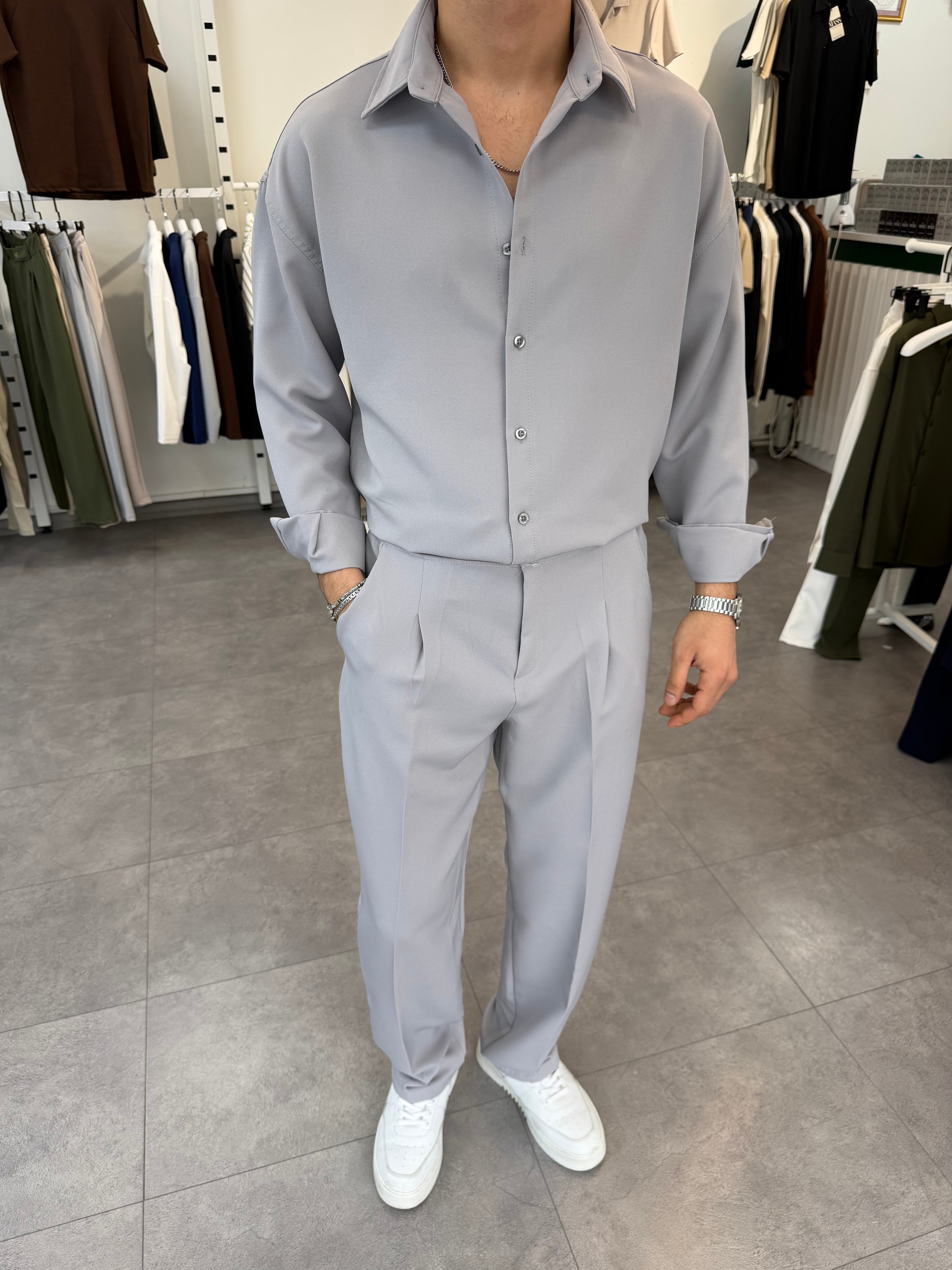 Oversize Duble Takım Gri