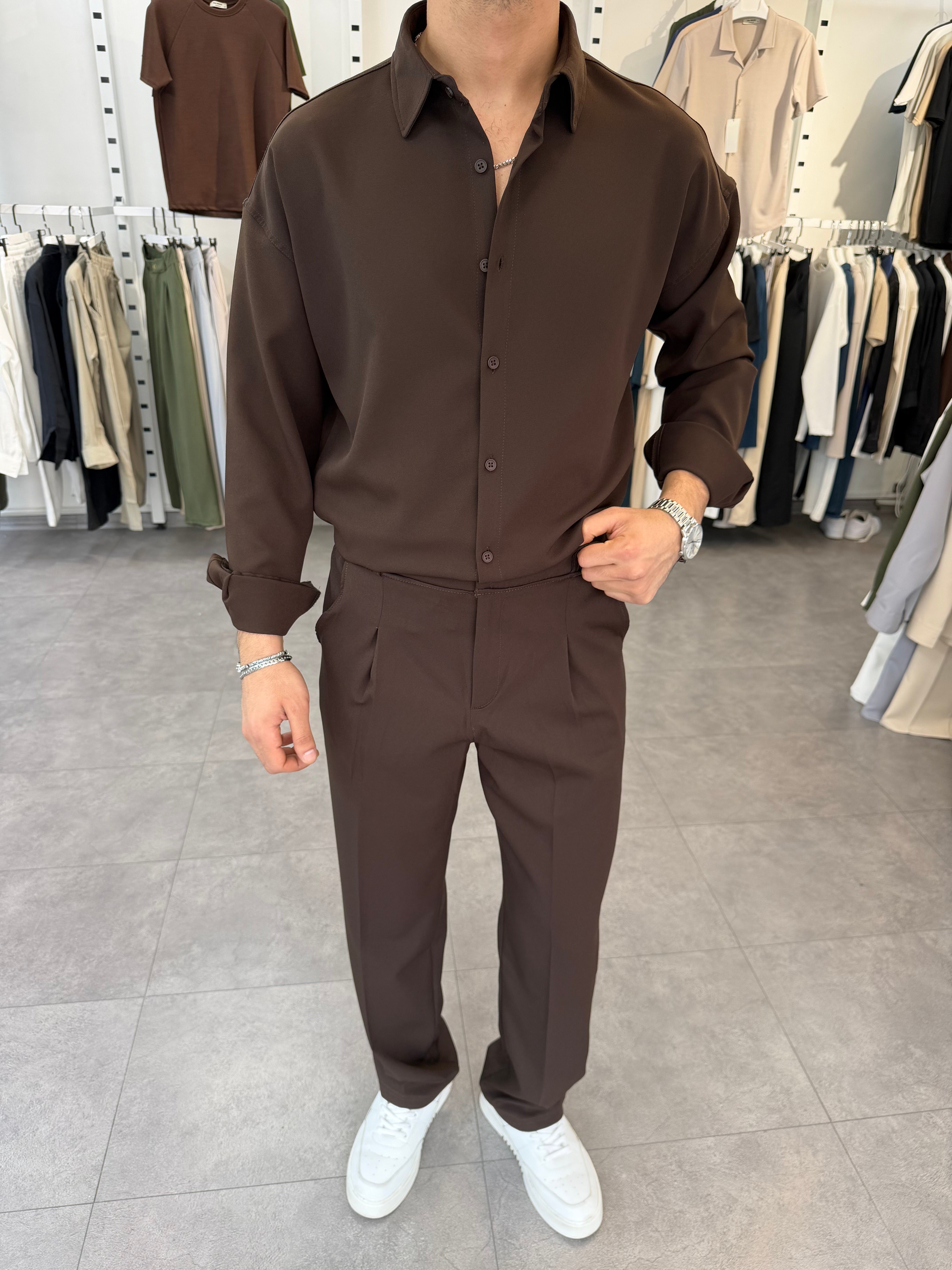 Oversize Duble Takım Kahve