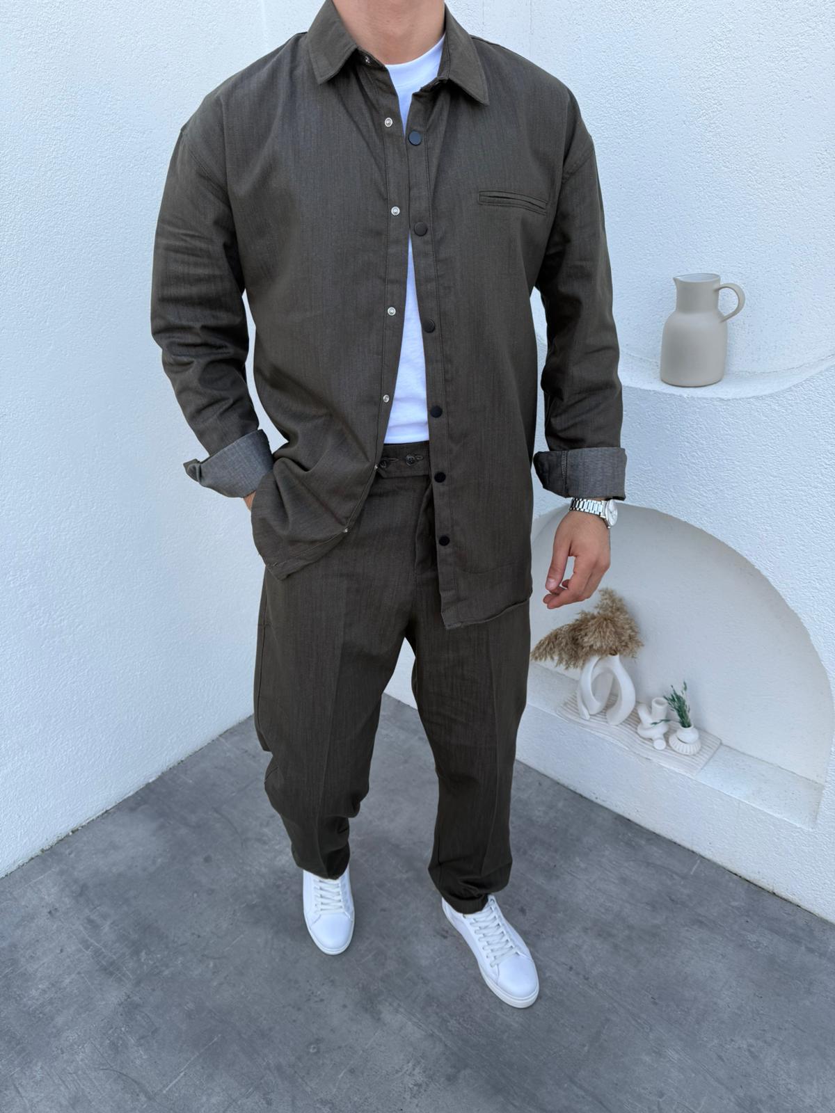 Oversize Gömlek Takım Haki