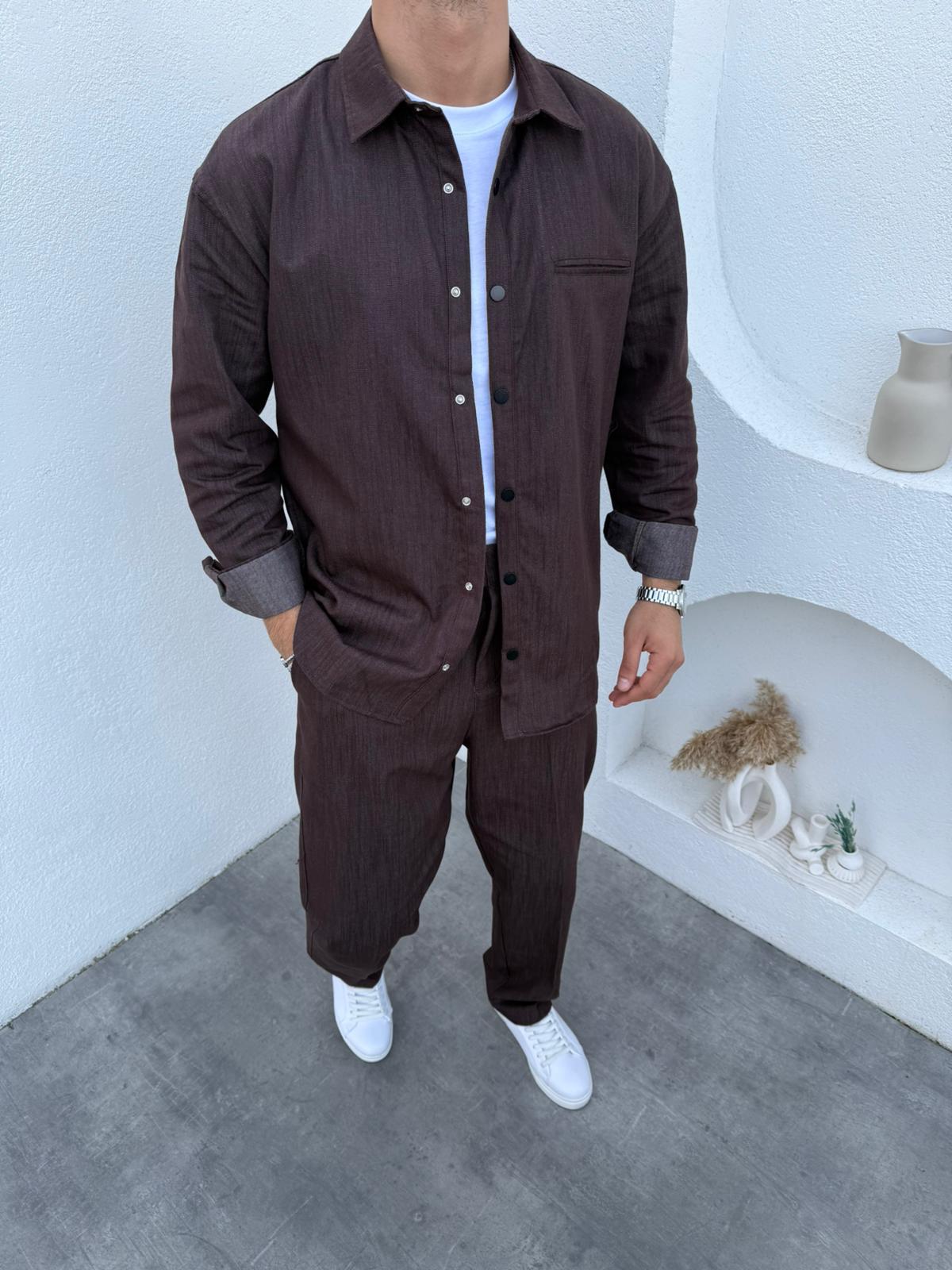 Oversize Gömlek Takım Kahverengi