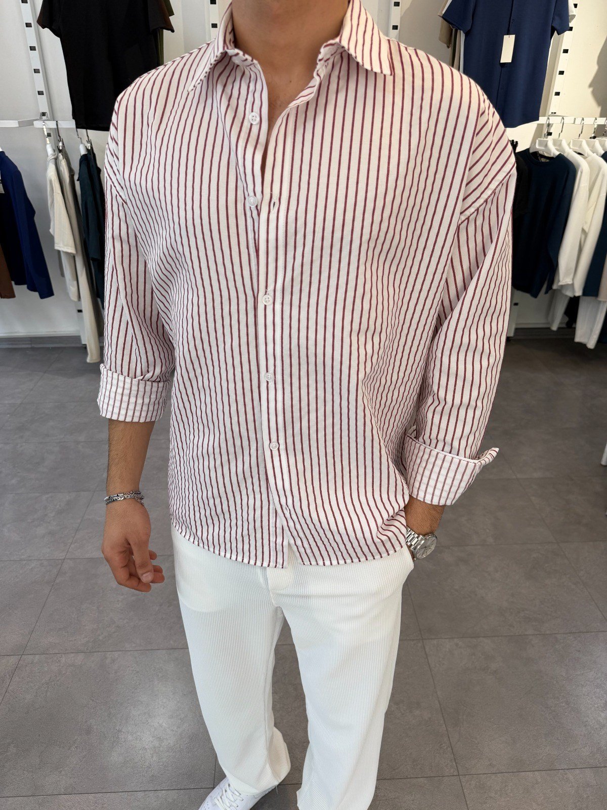 Oversize Jakar Gömlek Bordo