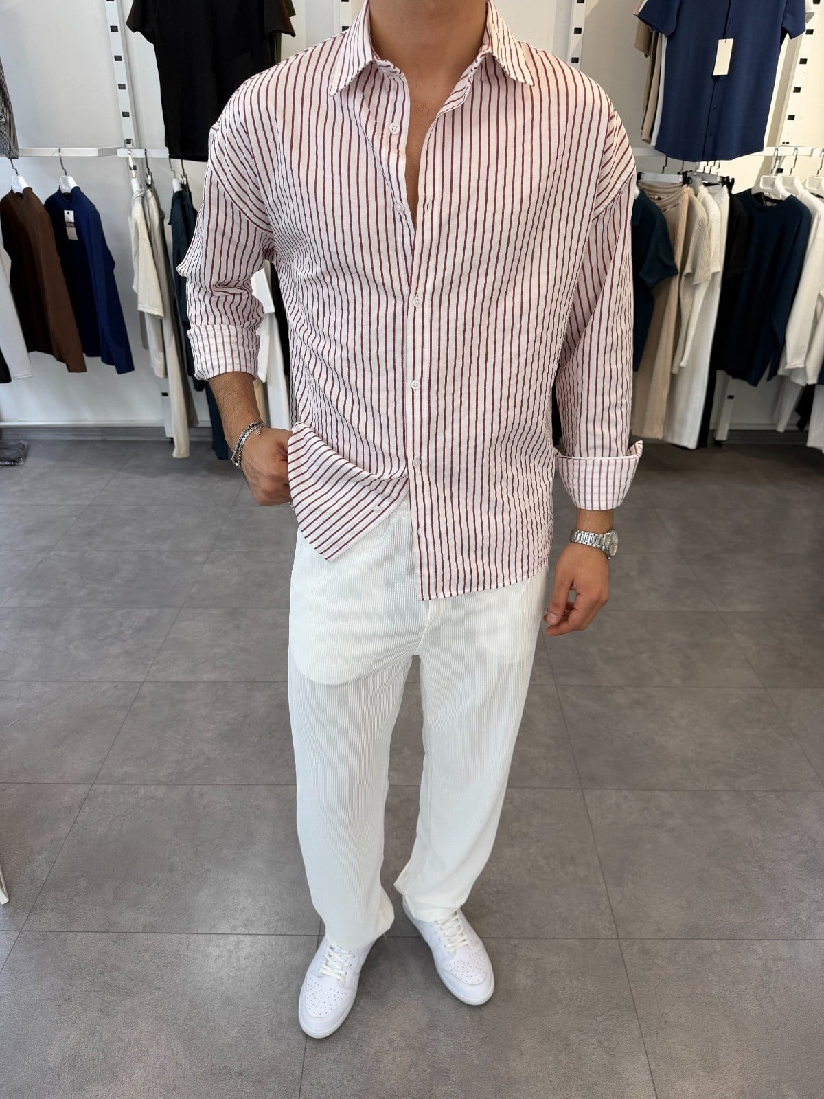 Oversize Jakar Gömlek Bordo