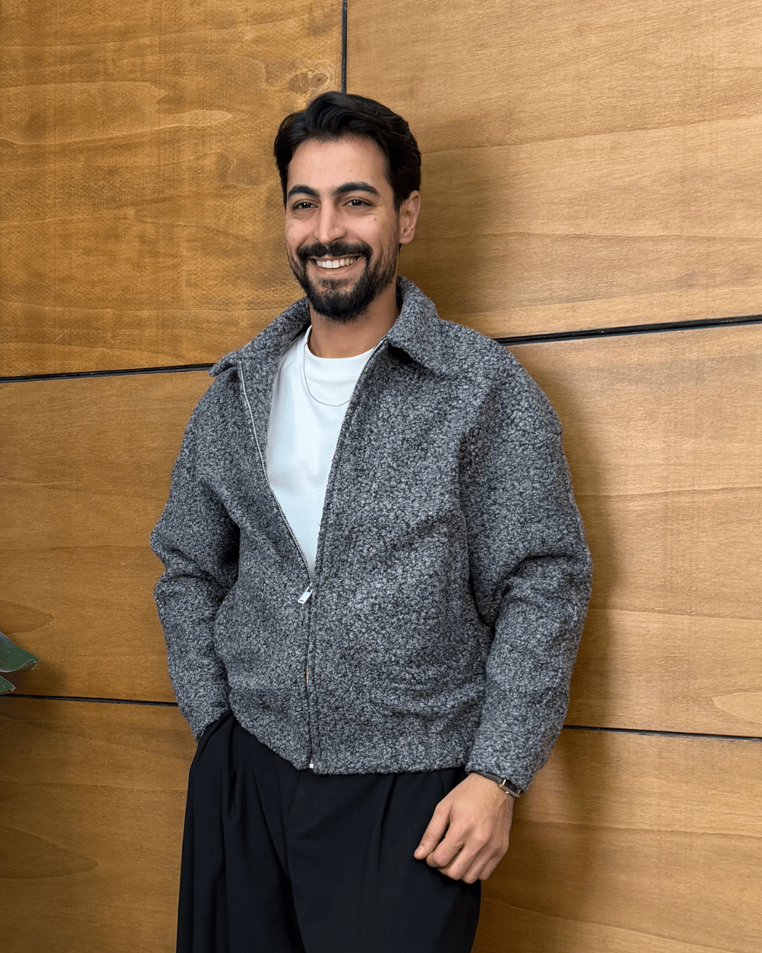 Oversize Kalıp Buklet Örme Ceket Antrasit