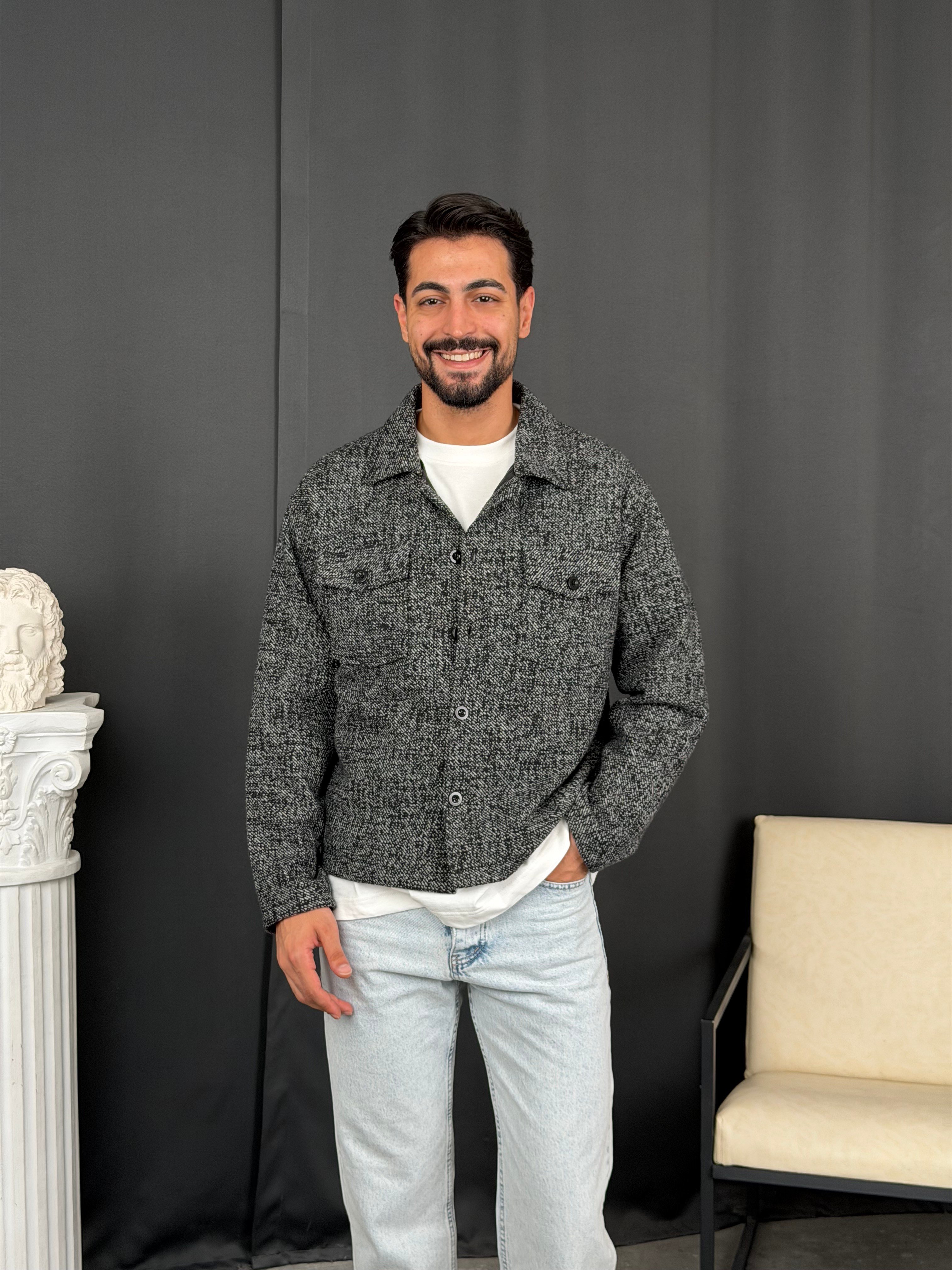 Oversize Kalıp Jakar Kumaş Astarlı Ceket Antrasit