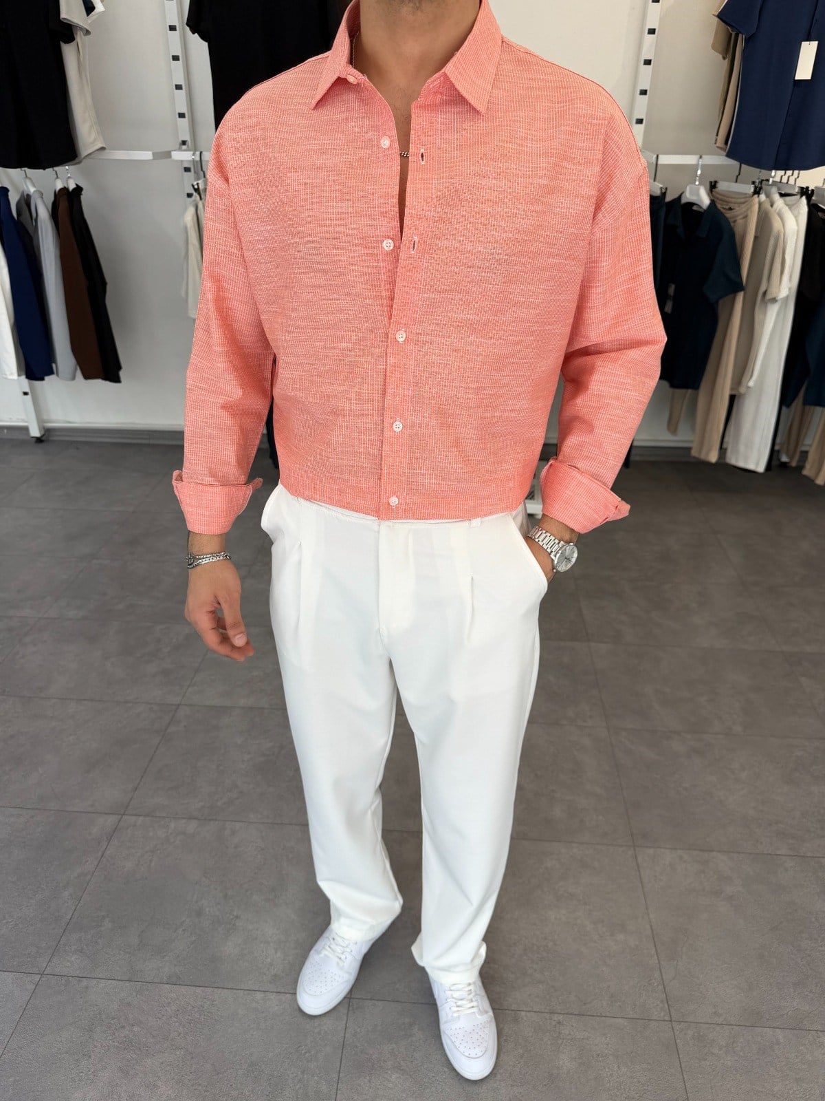 Pamuklu Oversize İkonik Gömlek Nar Çiçeği