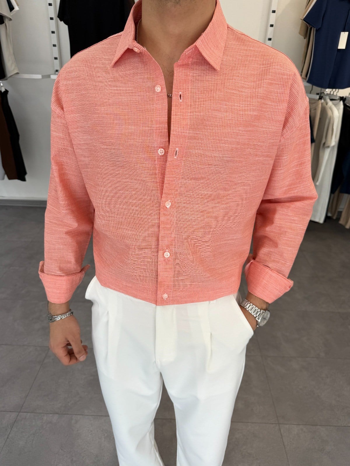 Pamuklu Oversize İkonik Gömlek Nar Çiçeği