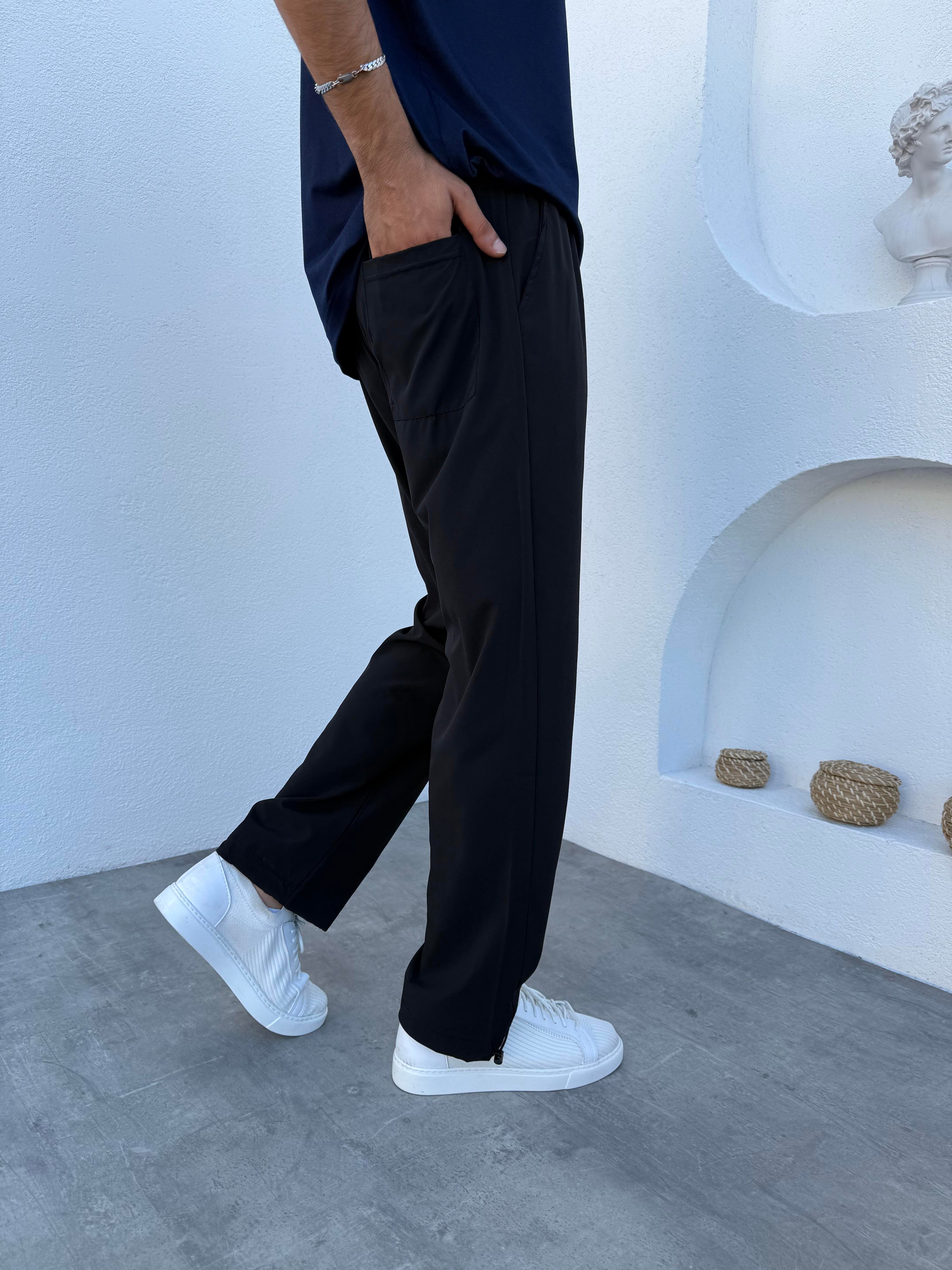 Paraşüt Kumaş Paça Ayarlanabilir Likralı Baggy Eşofman Siyah