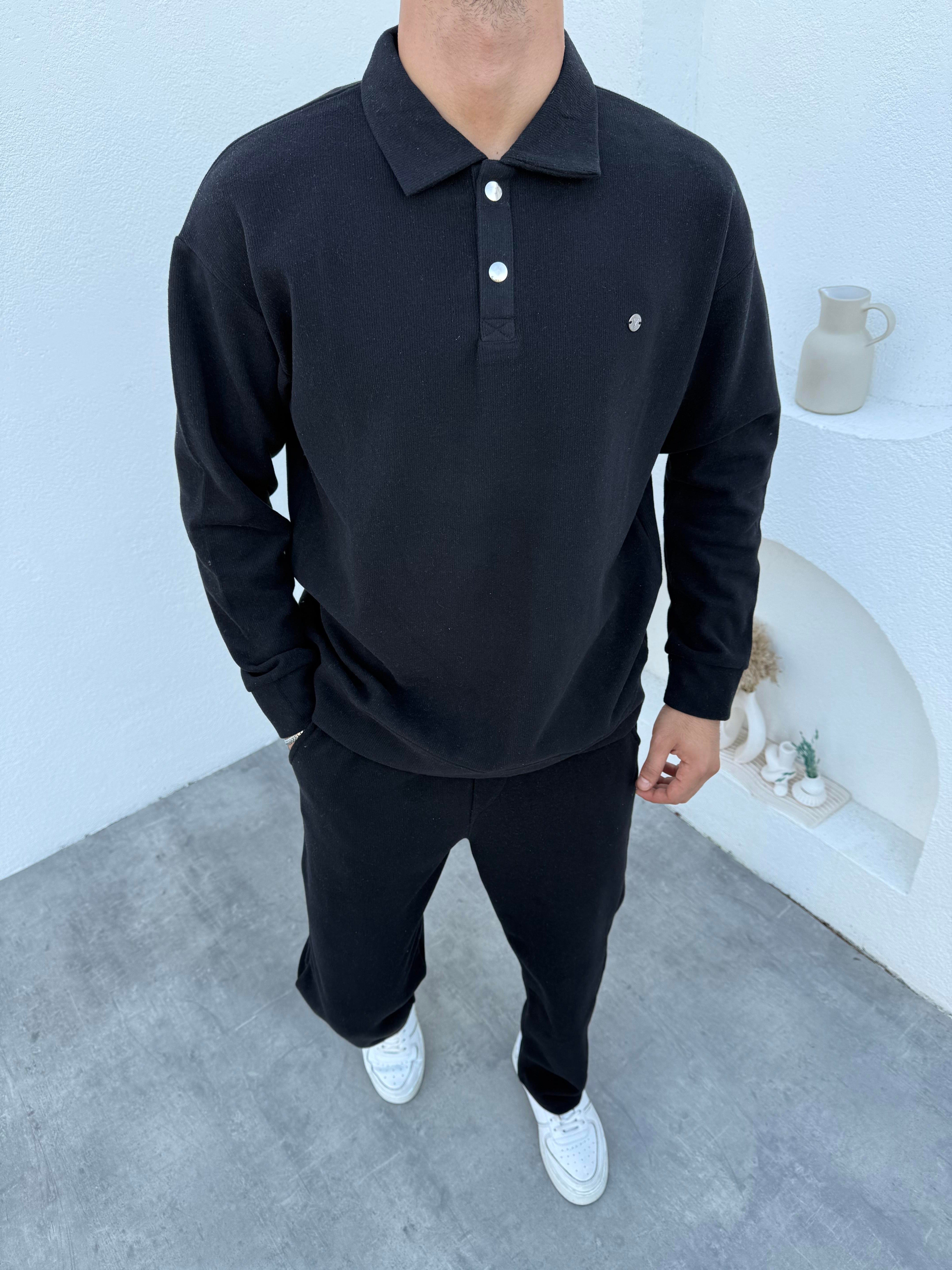 Polo Yaka Oversize Takım Siyah