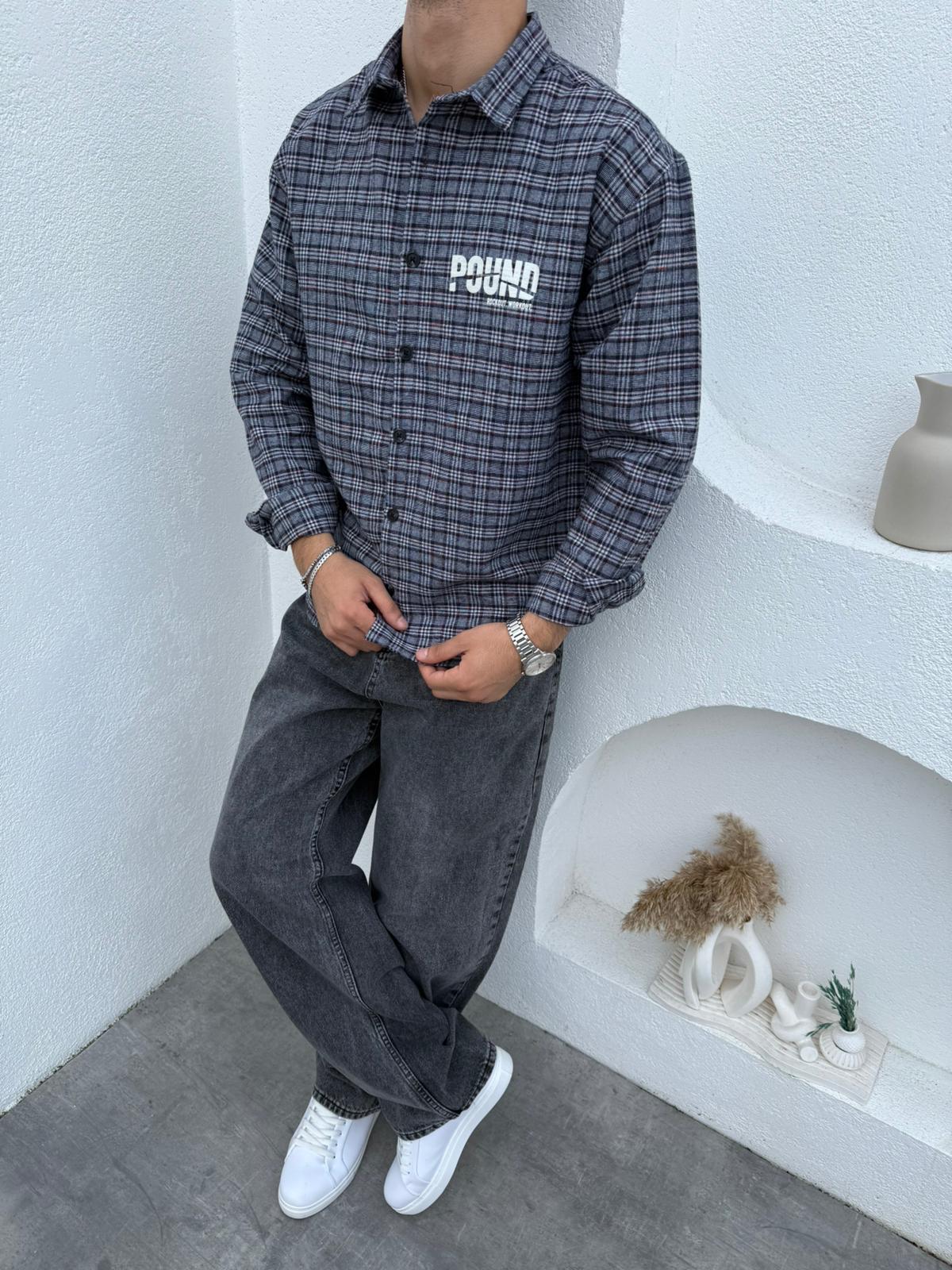 Pound Baskı Gömlek- Süper Baggy Jean Takım Kırmızı
