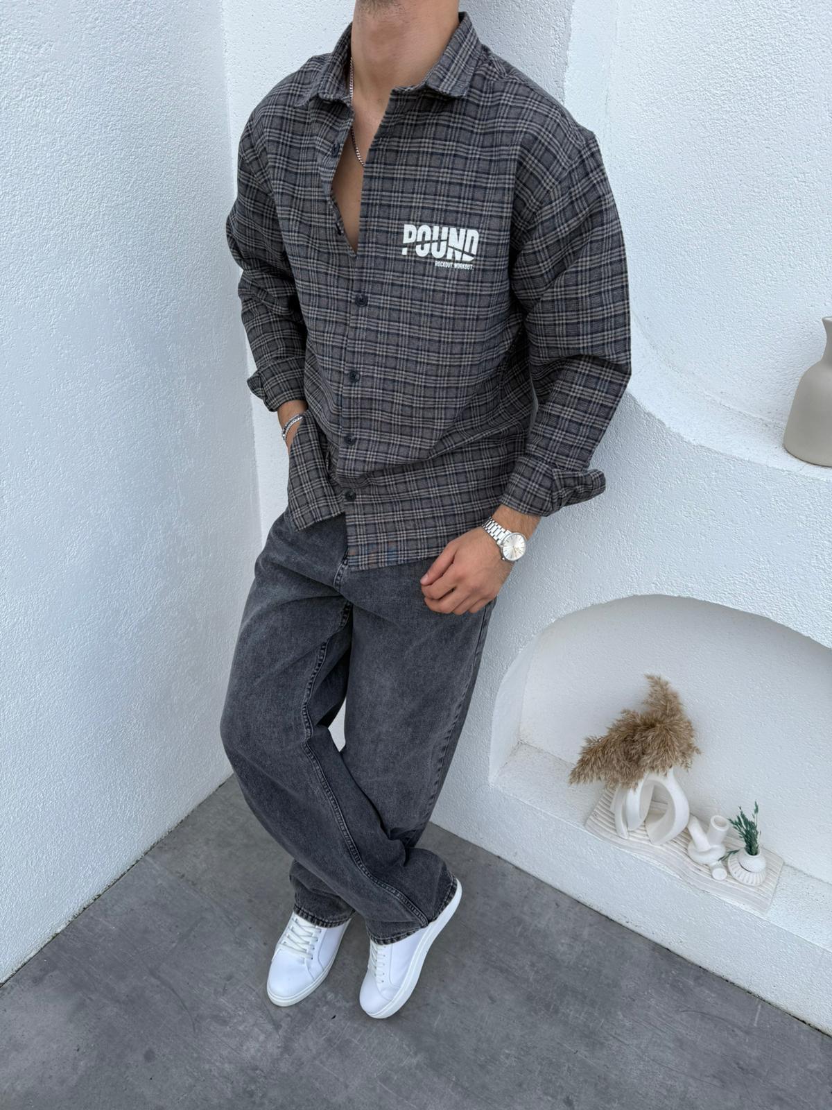 POUND Sırt Baskılı Oversize Gömlek Kahve