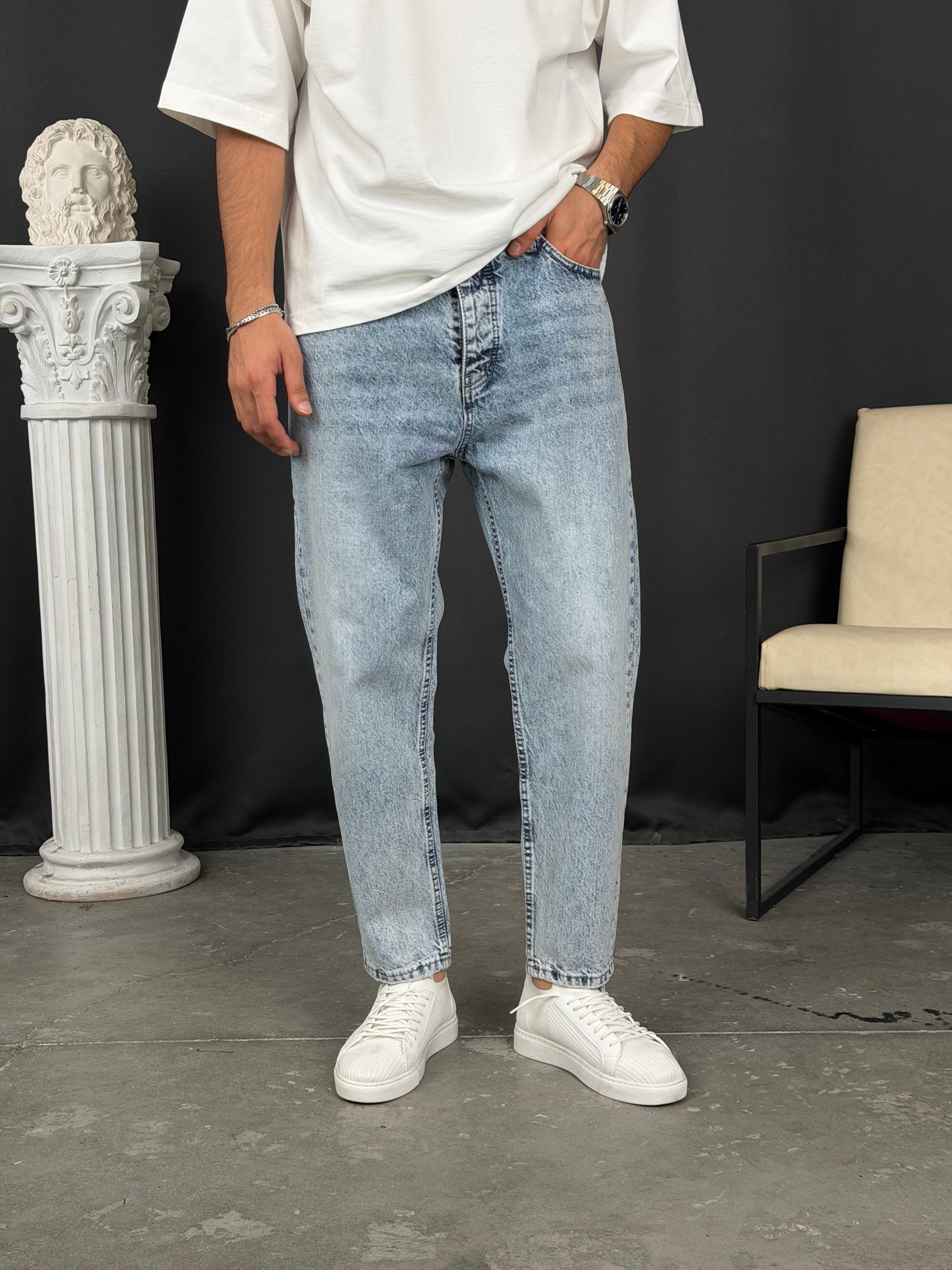 Premium Kalıp Boyfriend Denim Pantolon Buz Mavi