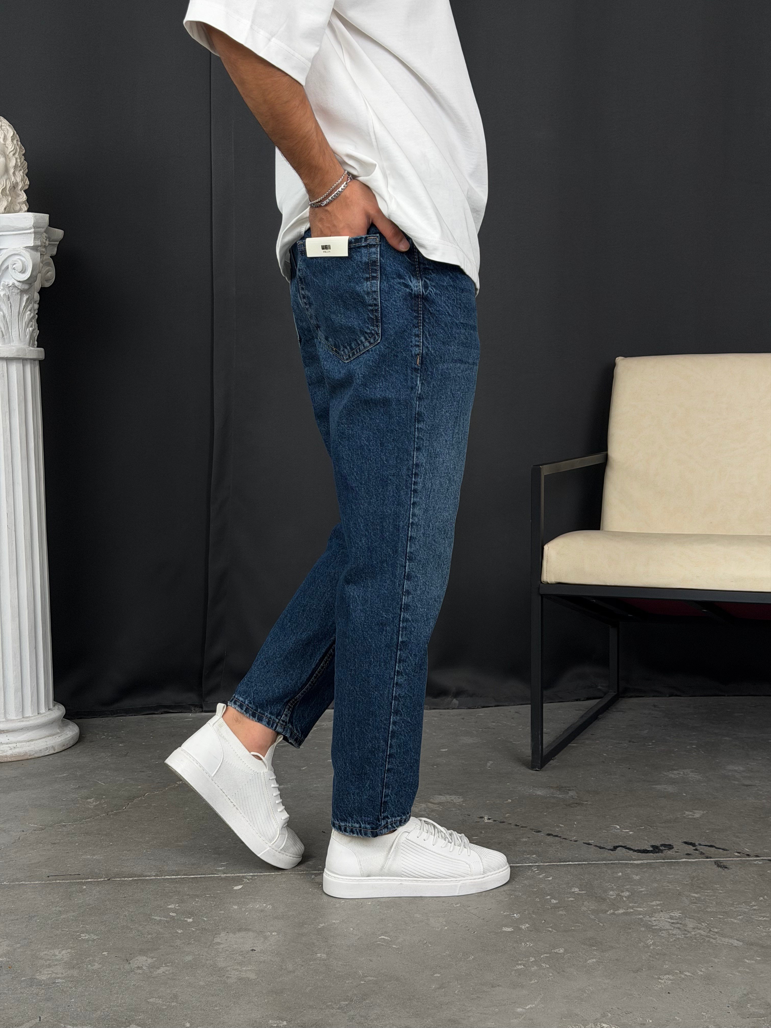 Premium Kalıp Boyfriend Denim Pantolon Koyu Mavi