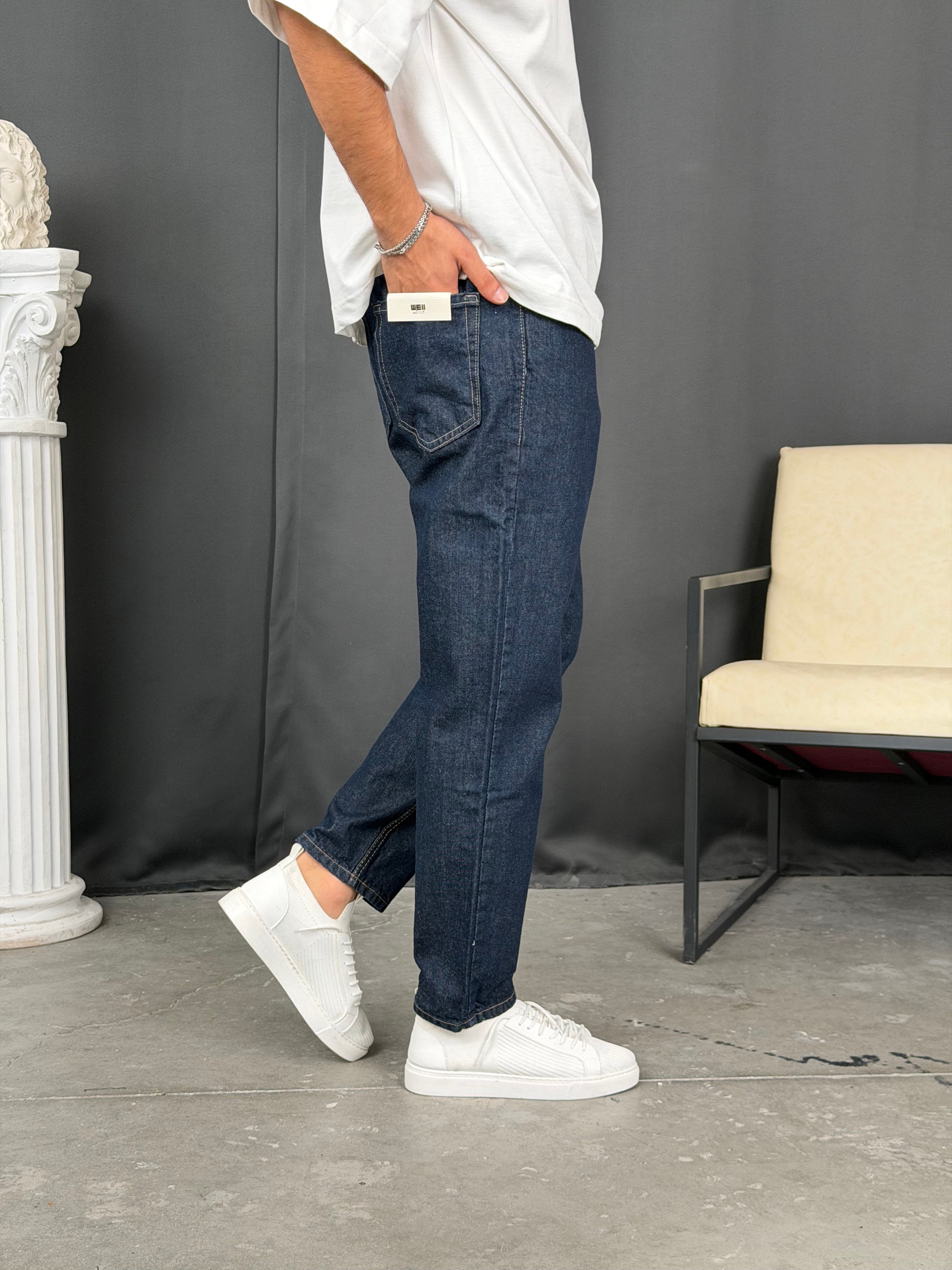 Premium Kalıp Boyfriend Denim Pantolon Lacivert