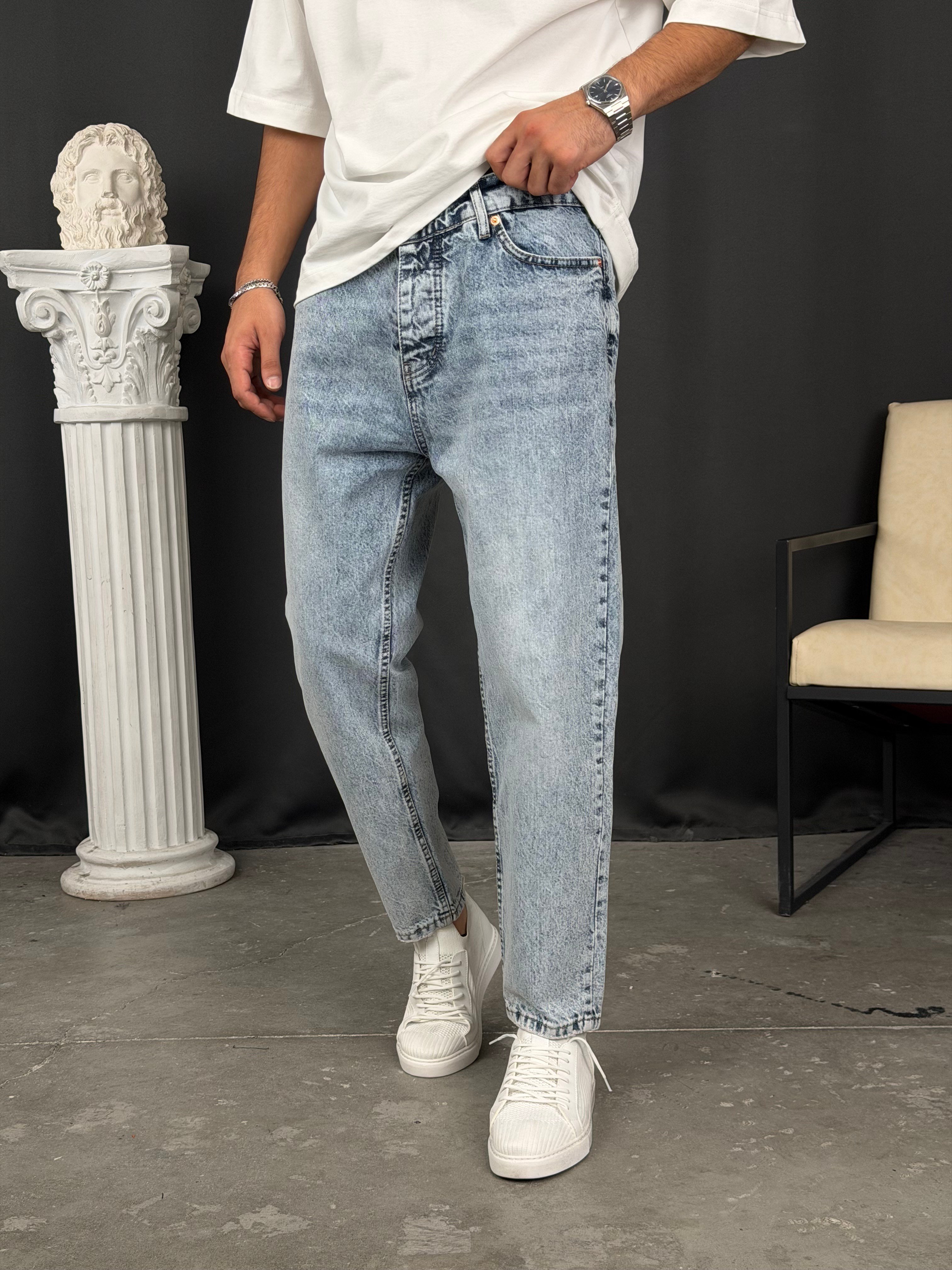 Premium Kalıp Boyfriend Denim Pantolon Buz Mavi