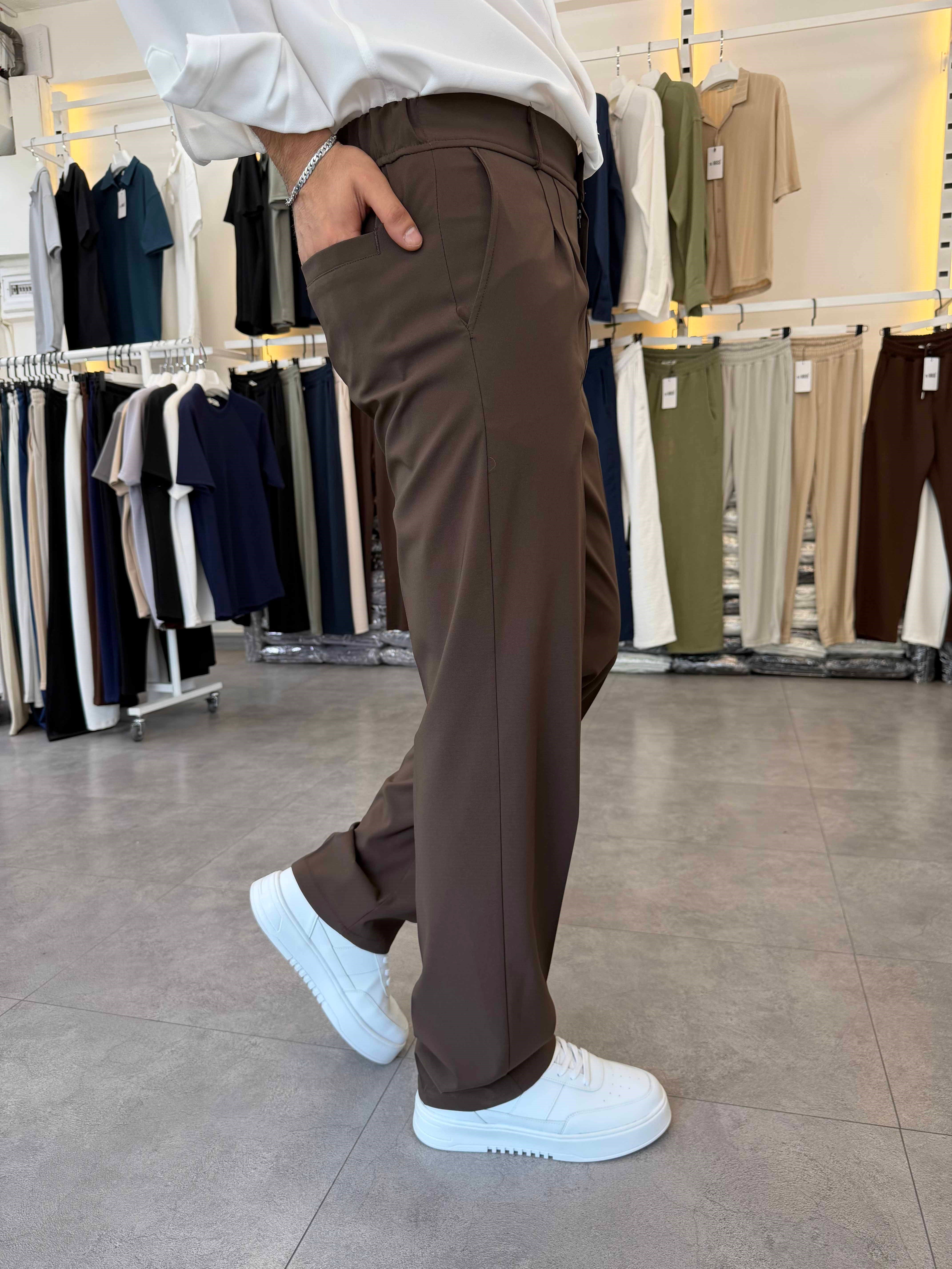 Premium Tensel Paraşüt Baggy Pantolon Kahve