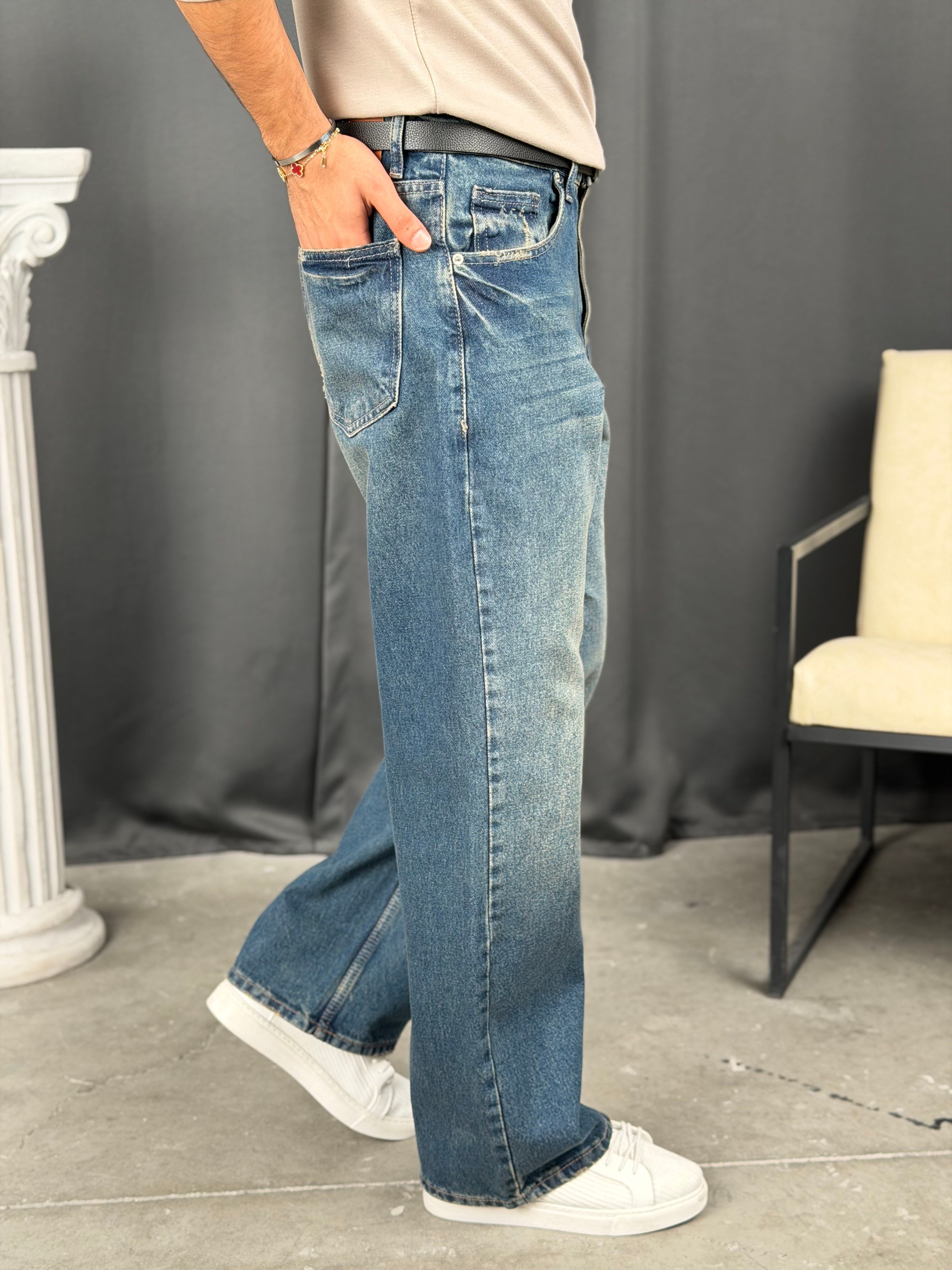 Premium WE11 Super Baggy Jean Kot Koyu Mavi