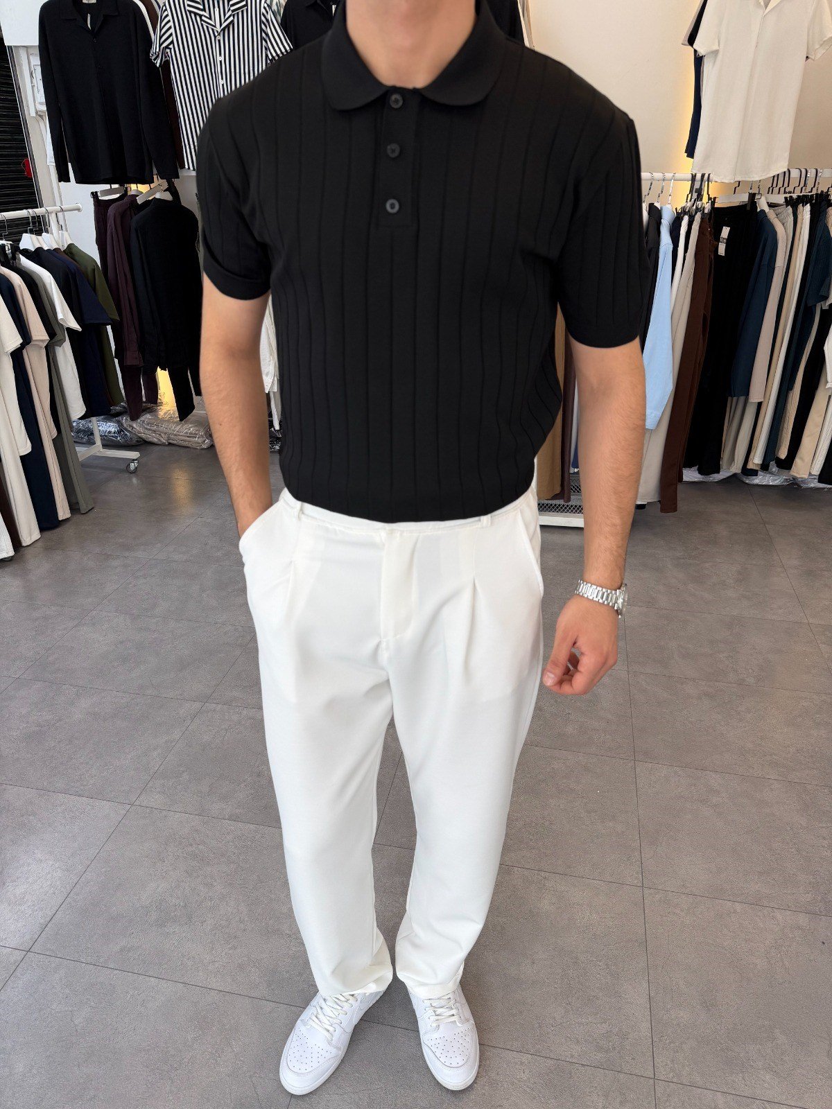 Ray Desen Pamuklu Triko Siyah