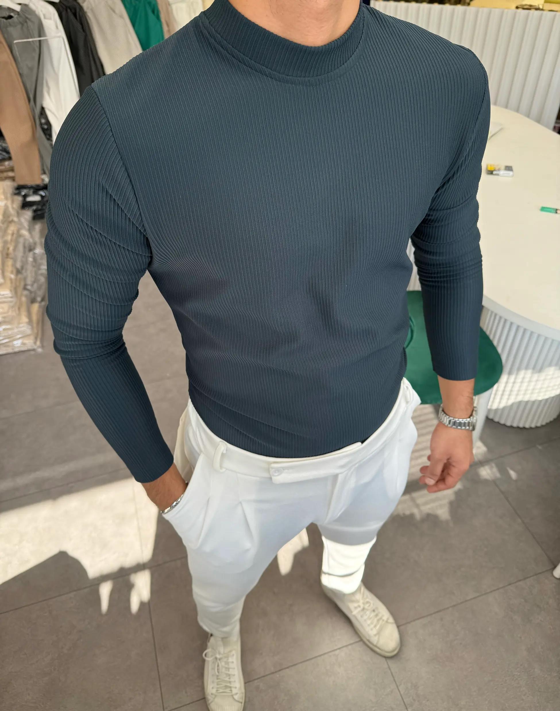 Şardonlu Ottoman Kumaş Yarım Balıkçı Boğaz Sweatshirt Lacivert