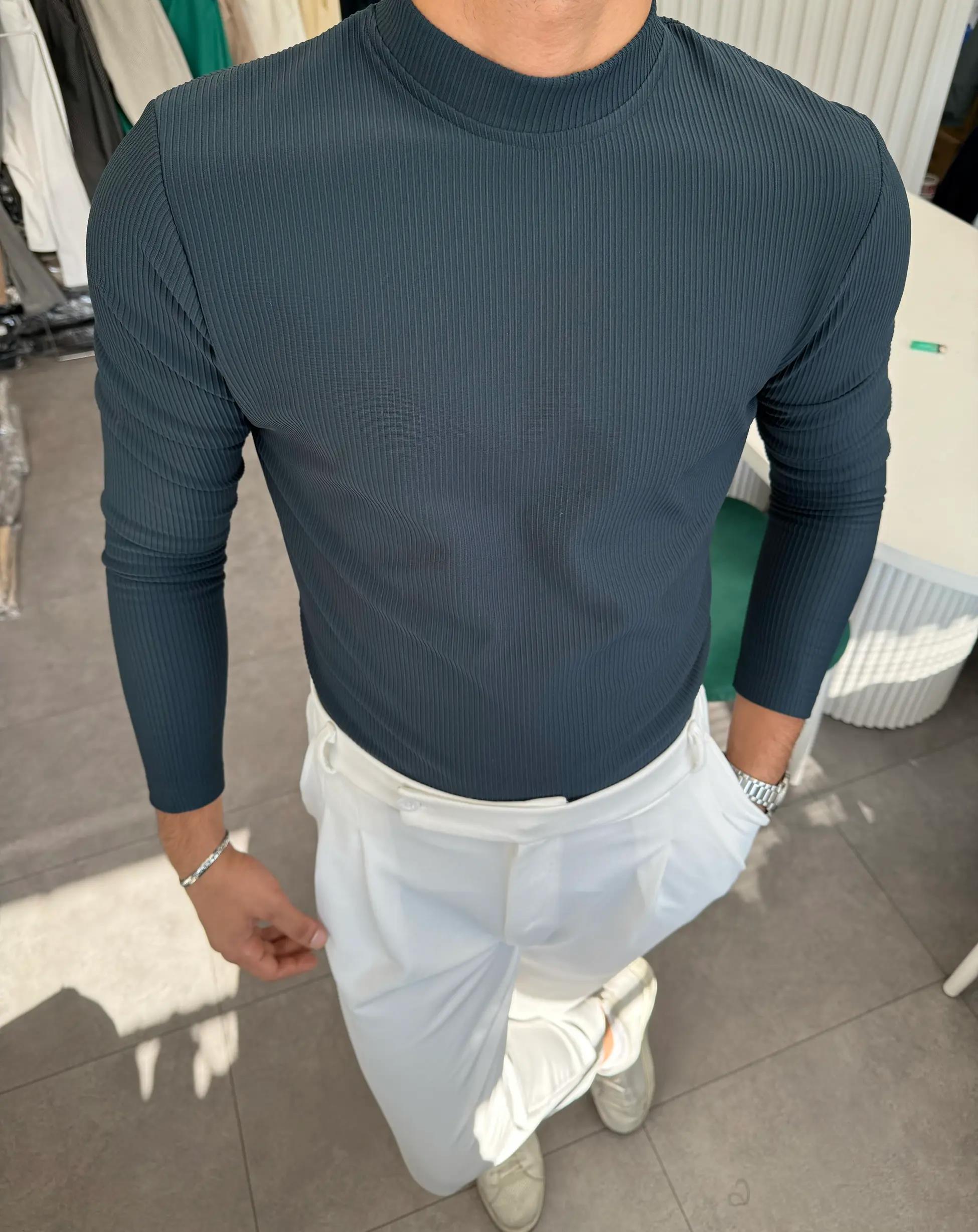 Şardonlu Ottoman Kumaş Yarım Balıkçı Boğaz Sweatshirt Lacivert
