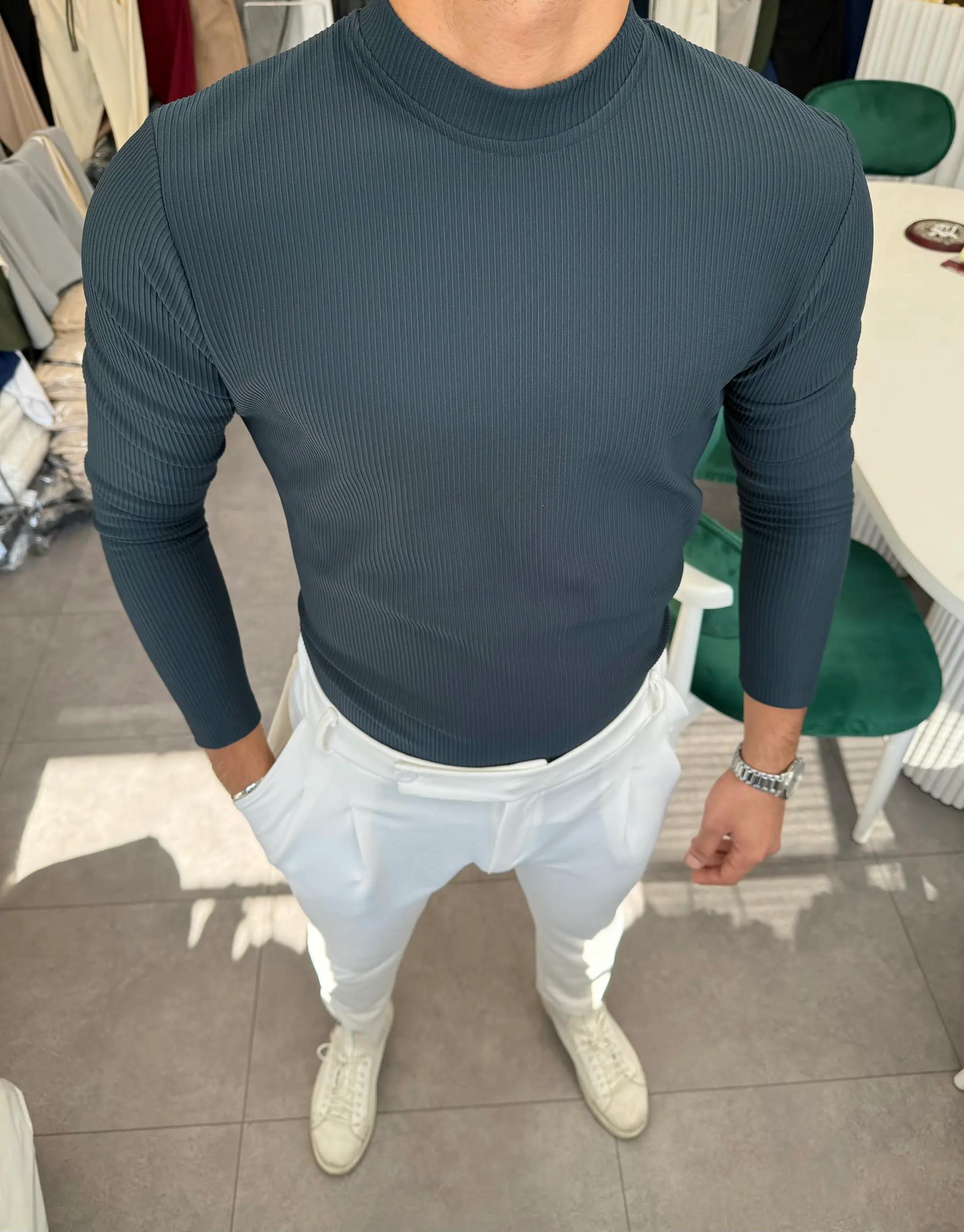 Şardonlu Ottoman Kumaş Yarım Balıkçı Boğaz Sweatshirt Lacivert