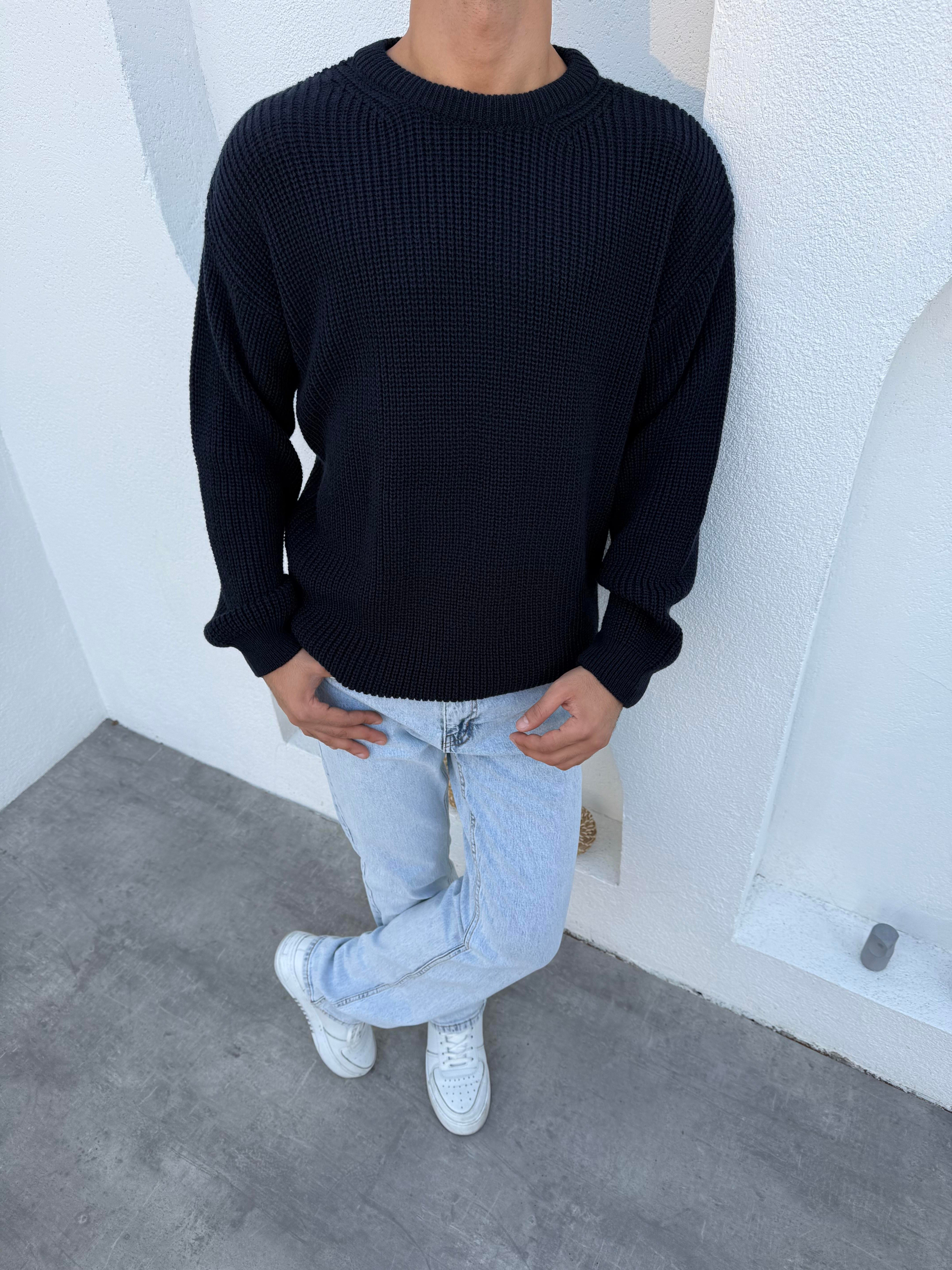 Selanik Pamuk Örme Bisiklet Yaka Triko Kazak Lacivert