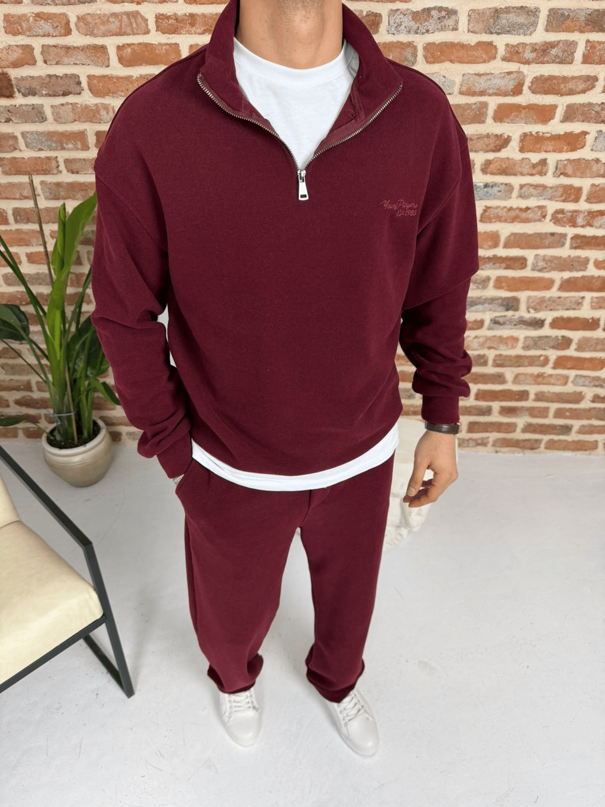 Selanik Yünlü Pamuk Örme Takım Bordo