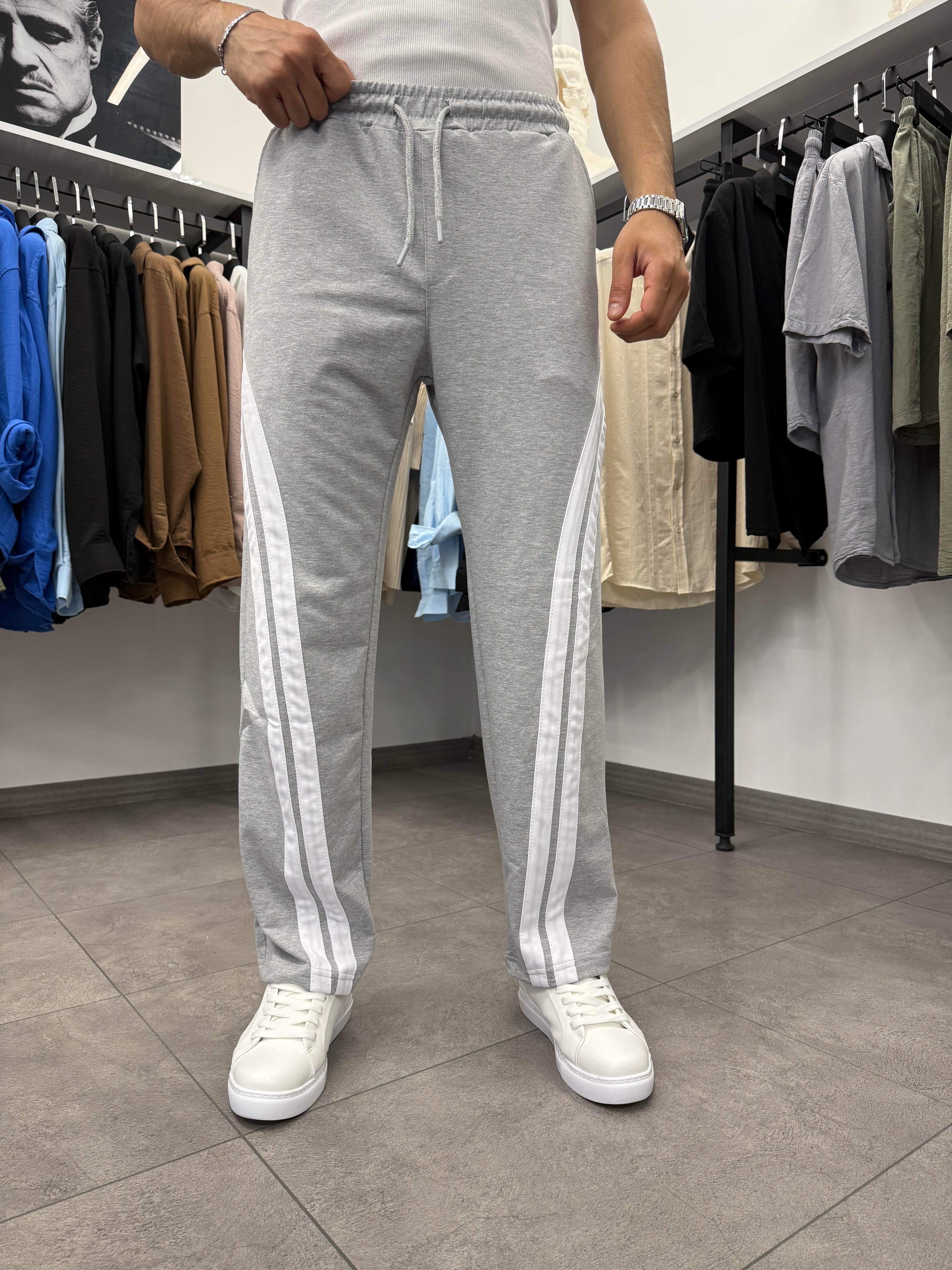 Şerit Detaylı Süper Baggy Kalıp Eşofman Gri