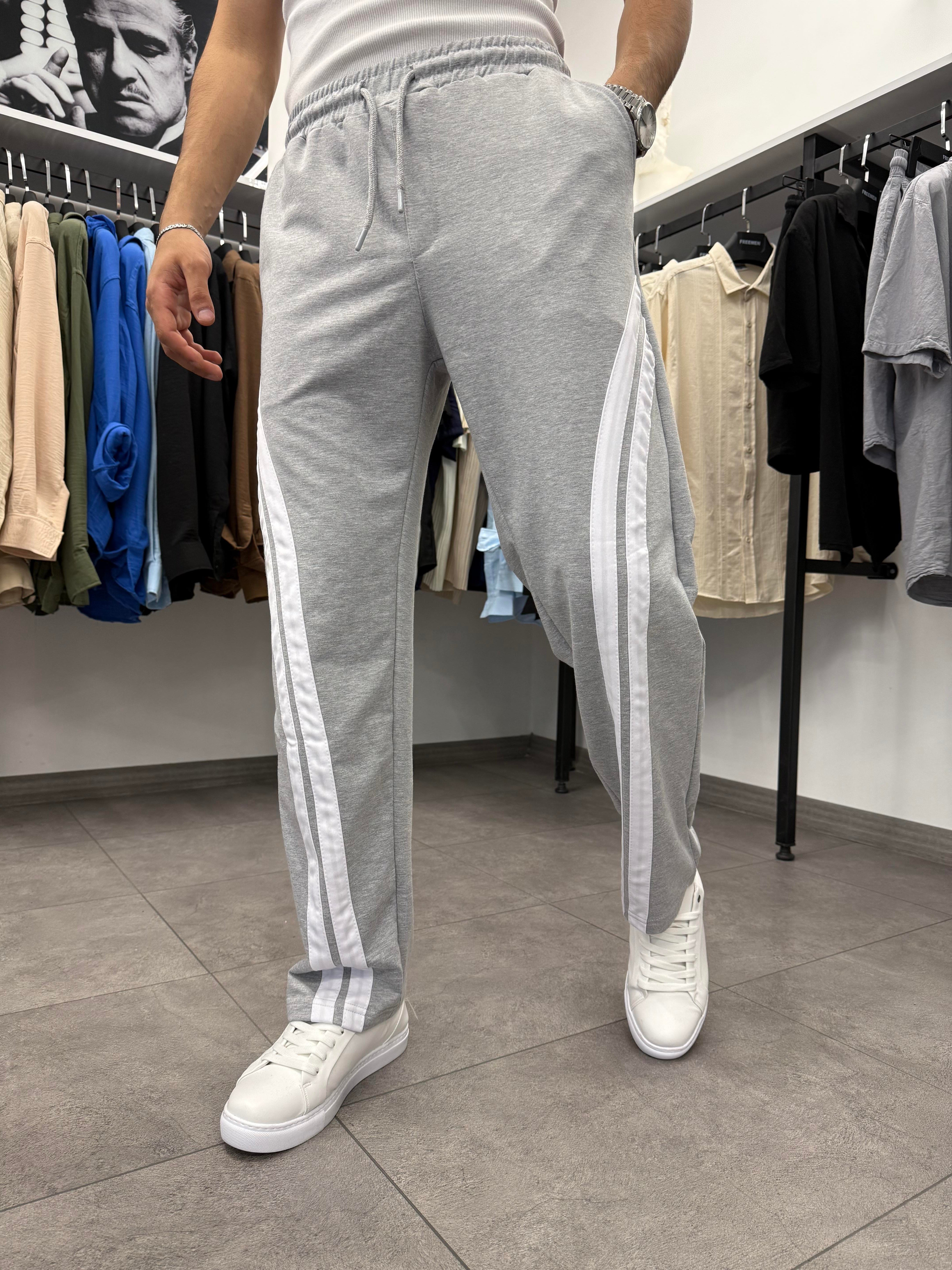 Şerit Detaylı Süper Baggy Kalıp Eşofman Gri