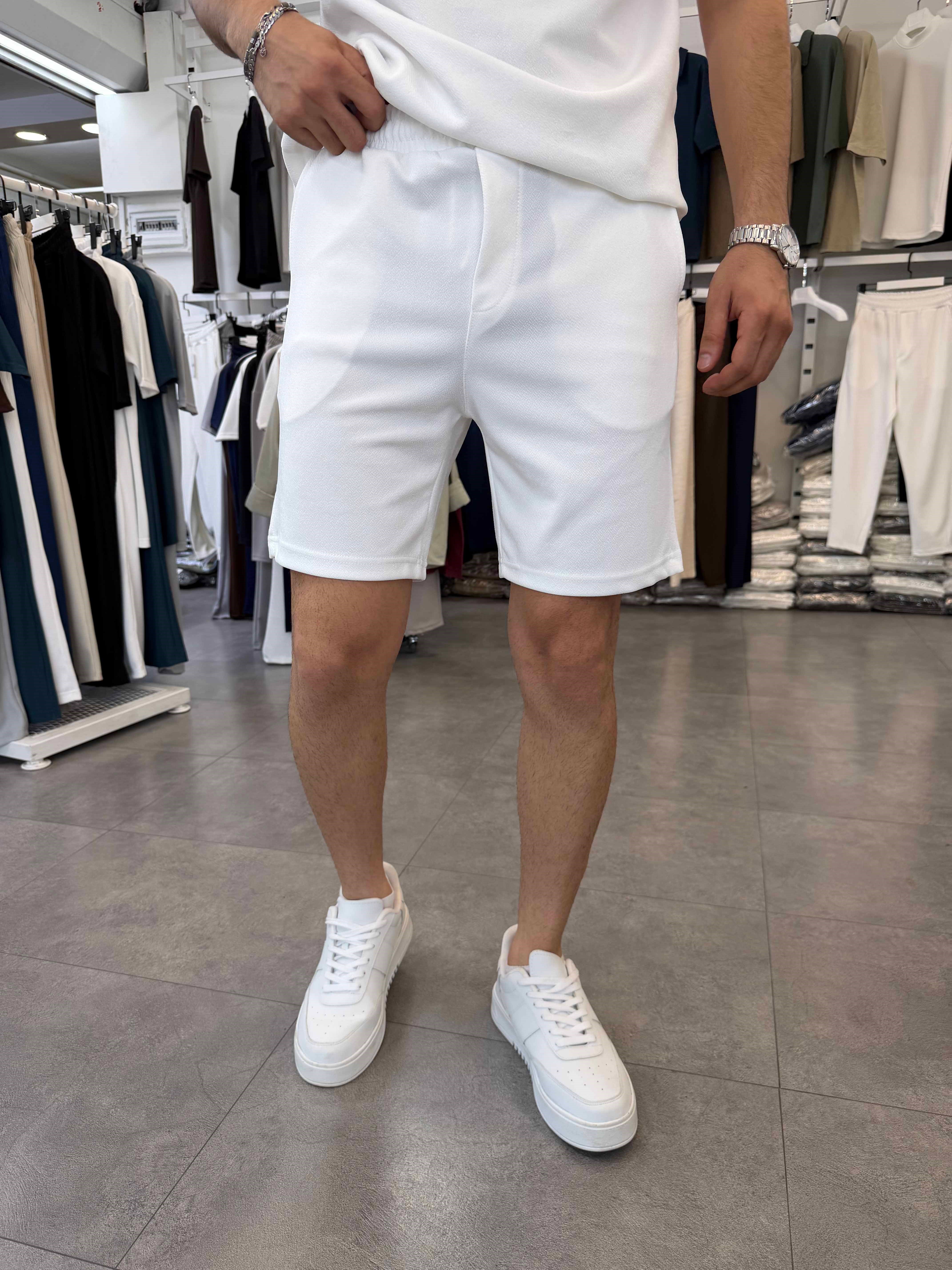 Sıfırkol Şortlu Oversize Takım Beyaz