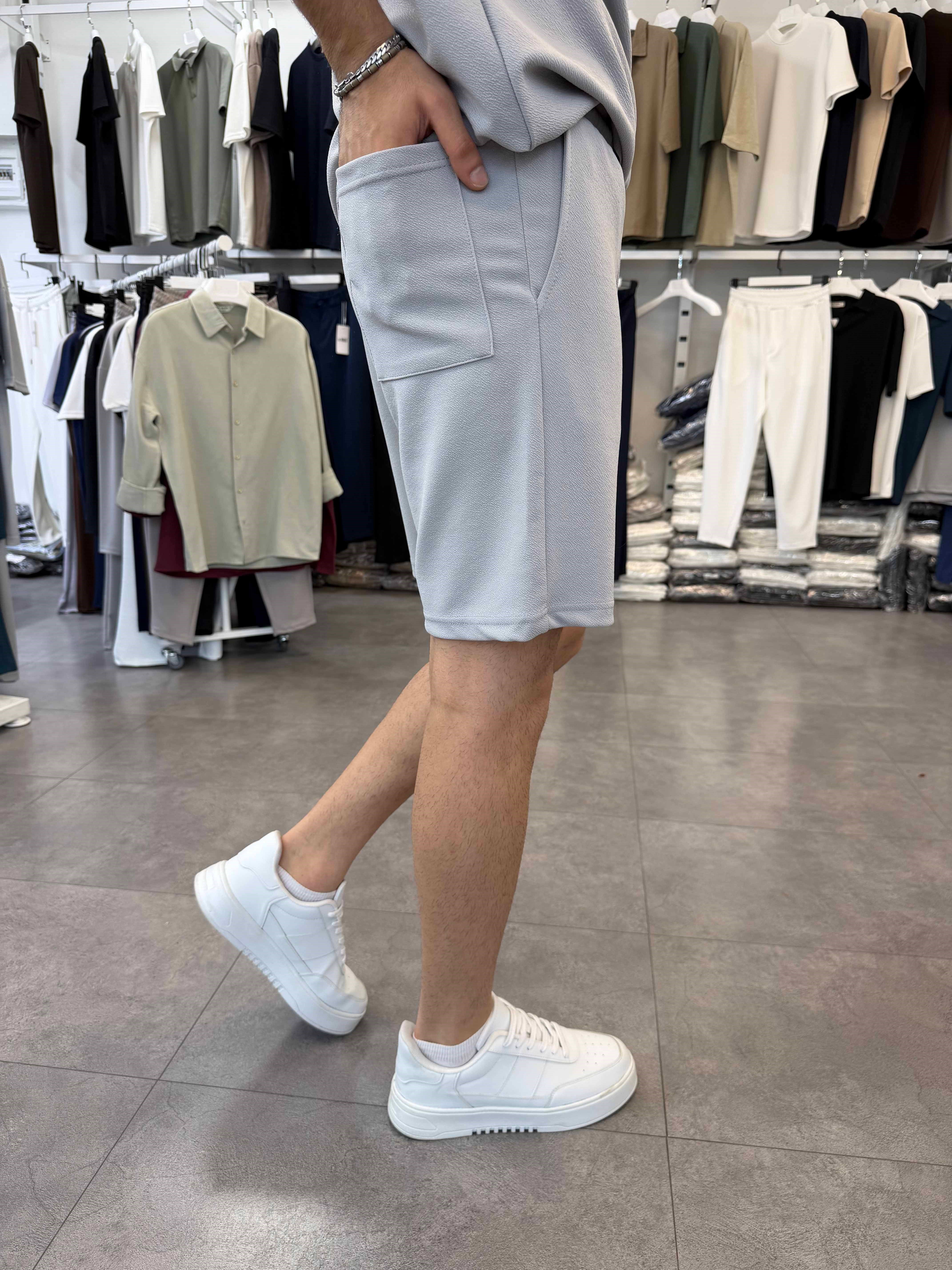 Sıfırkol Şortlu Oversize Takım Gri