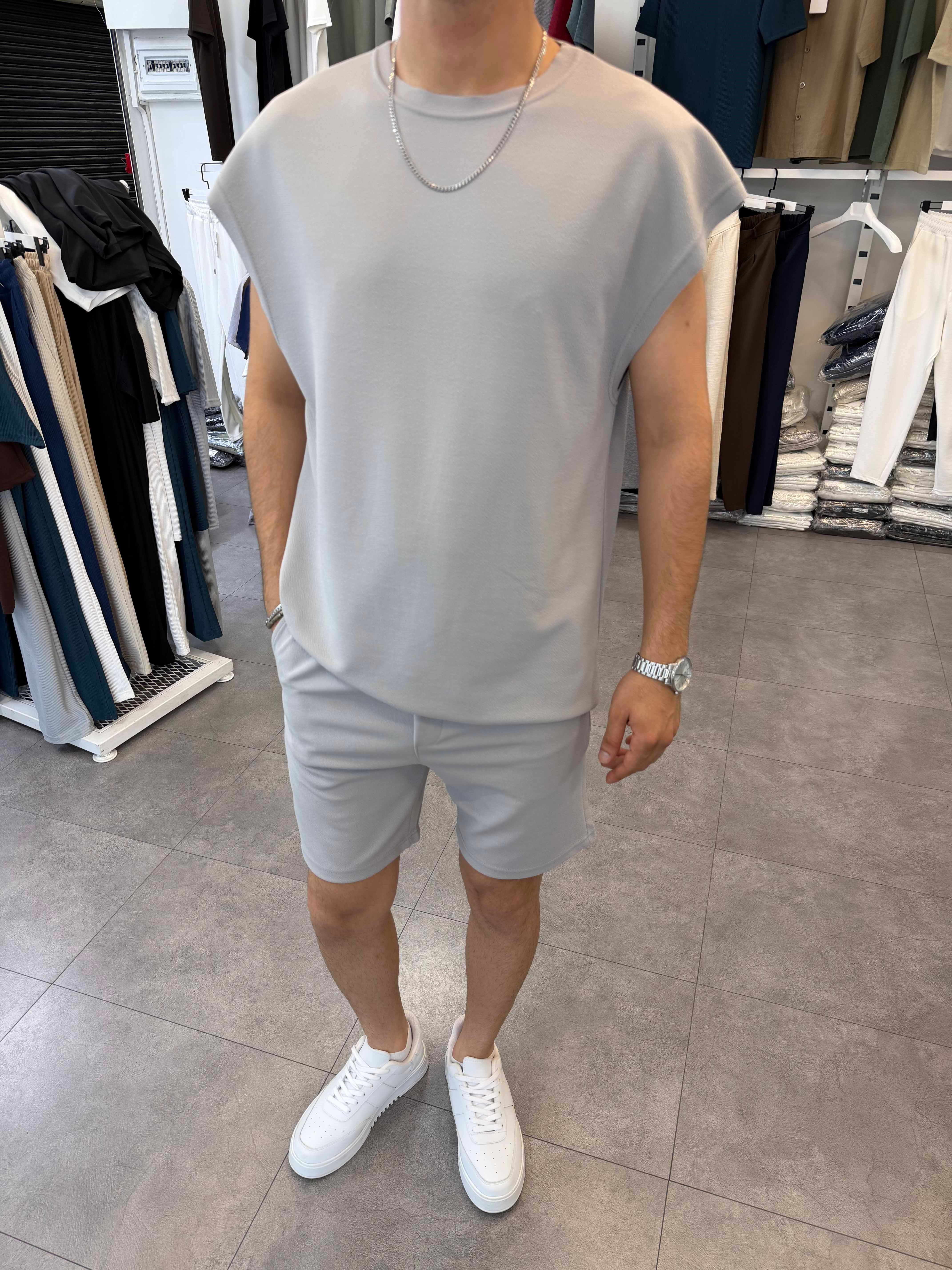 Sıfırkol Şortlu Oversize Takım Gri