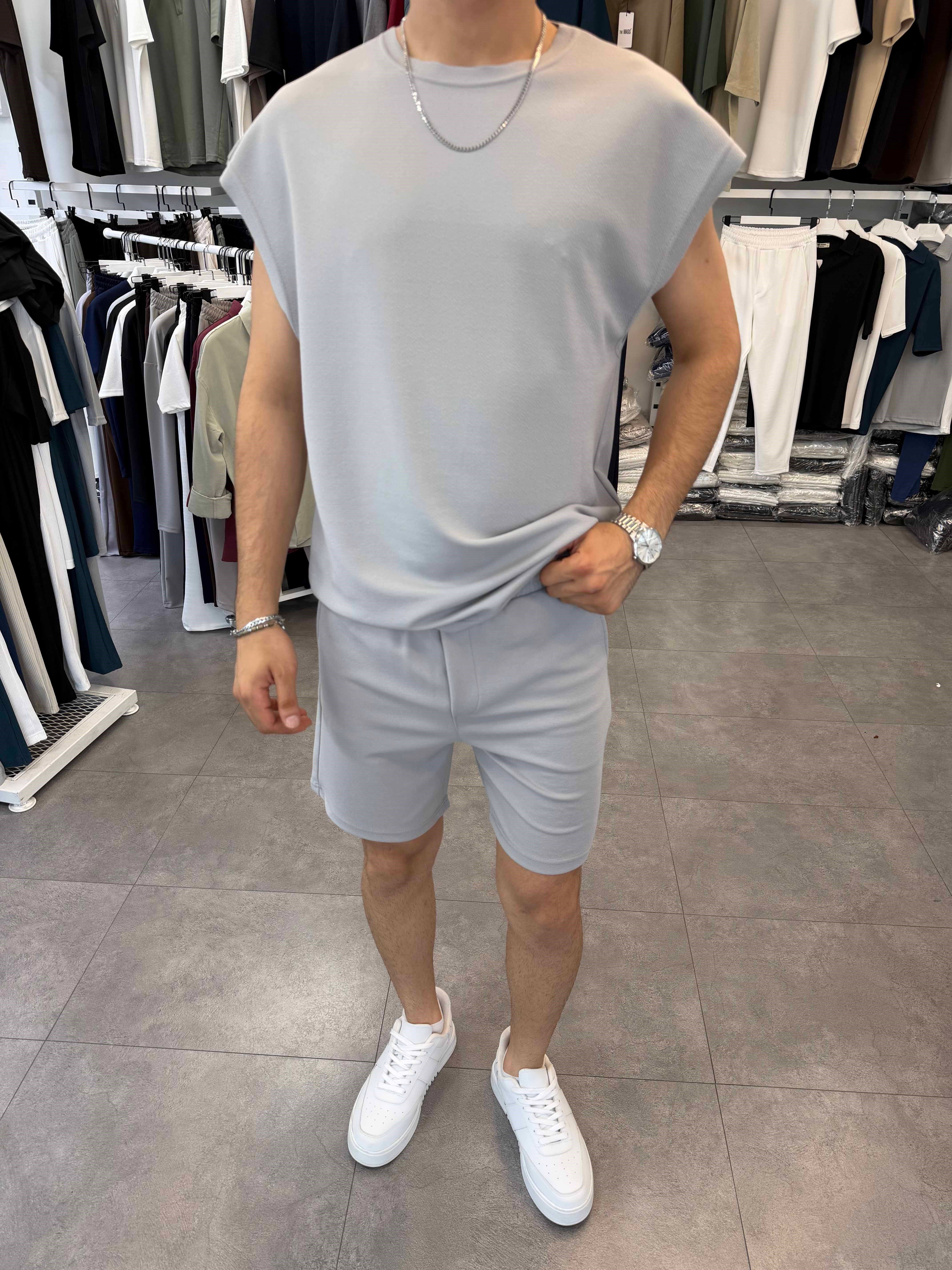 Sıfırkol Şortlu Oversize Takım Gri