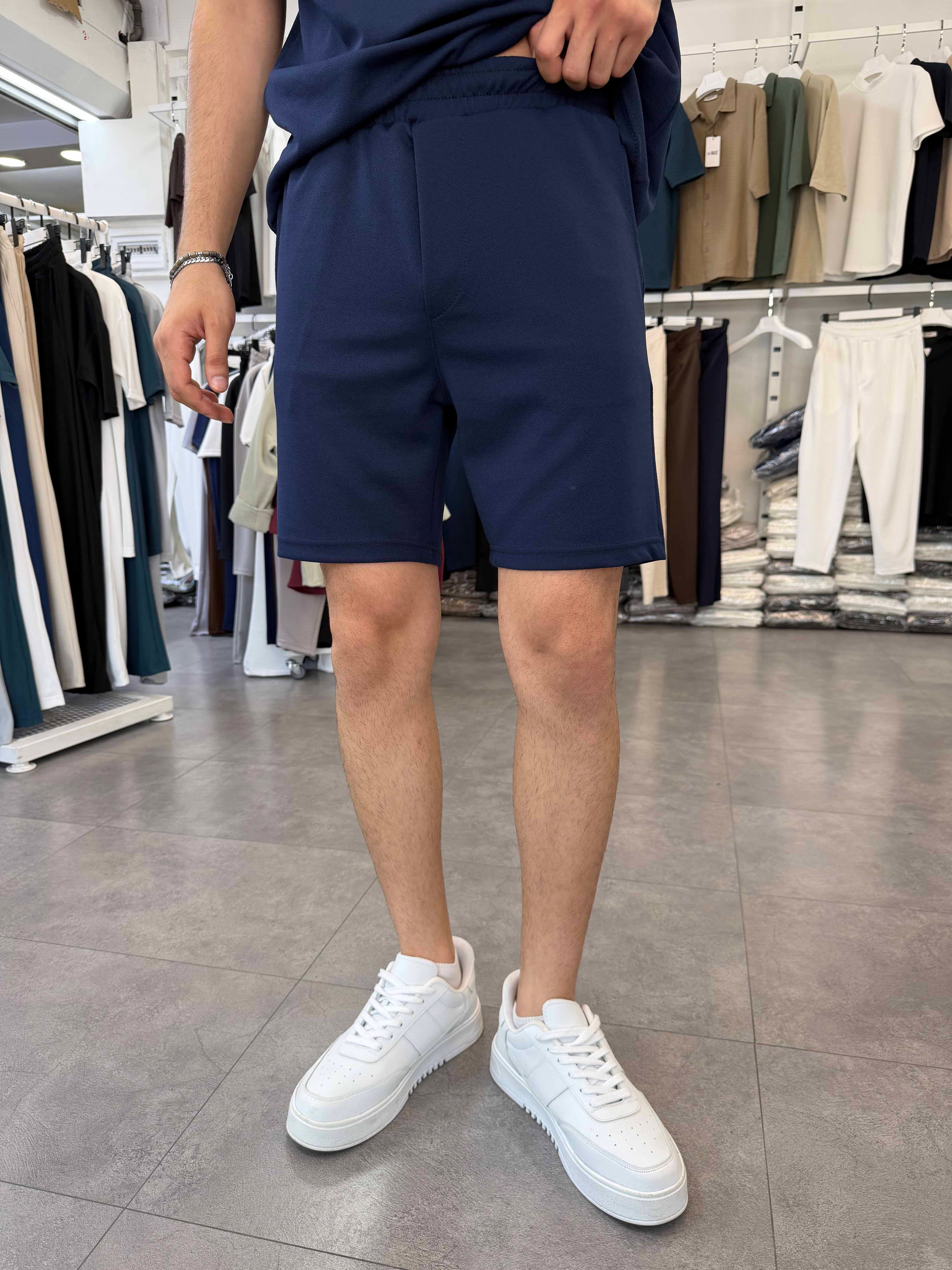 Sıfırkol Şortlu Oversize Takım Lacivert