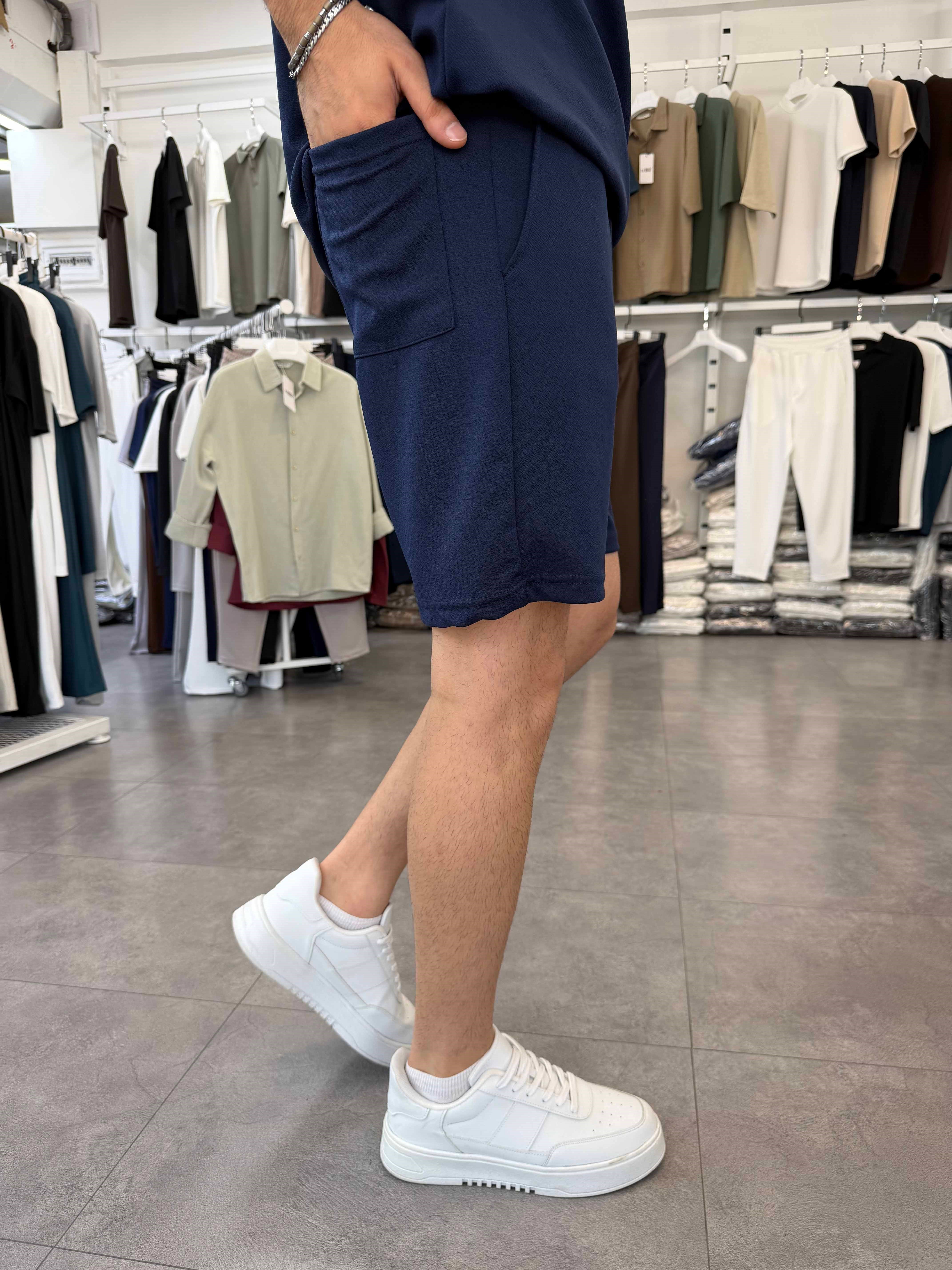 Sıfırkol Şortlu Oversize Takım Lacivert