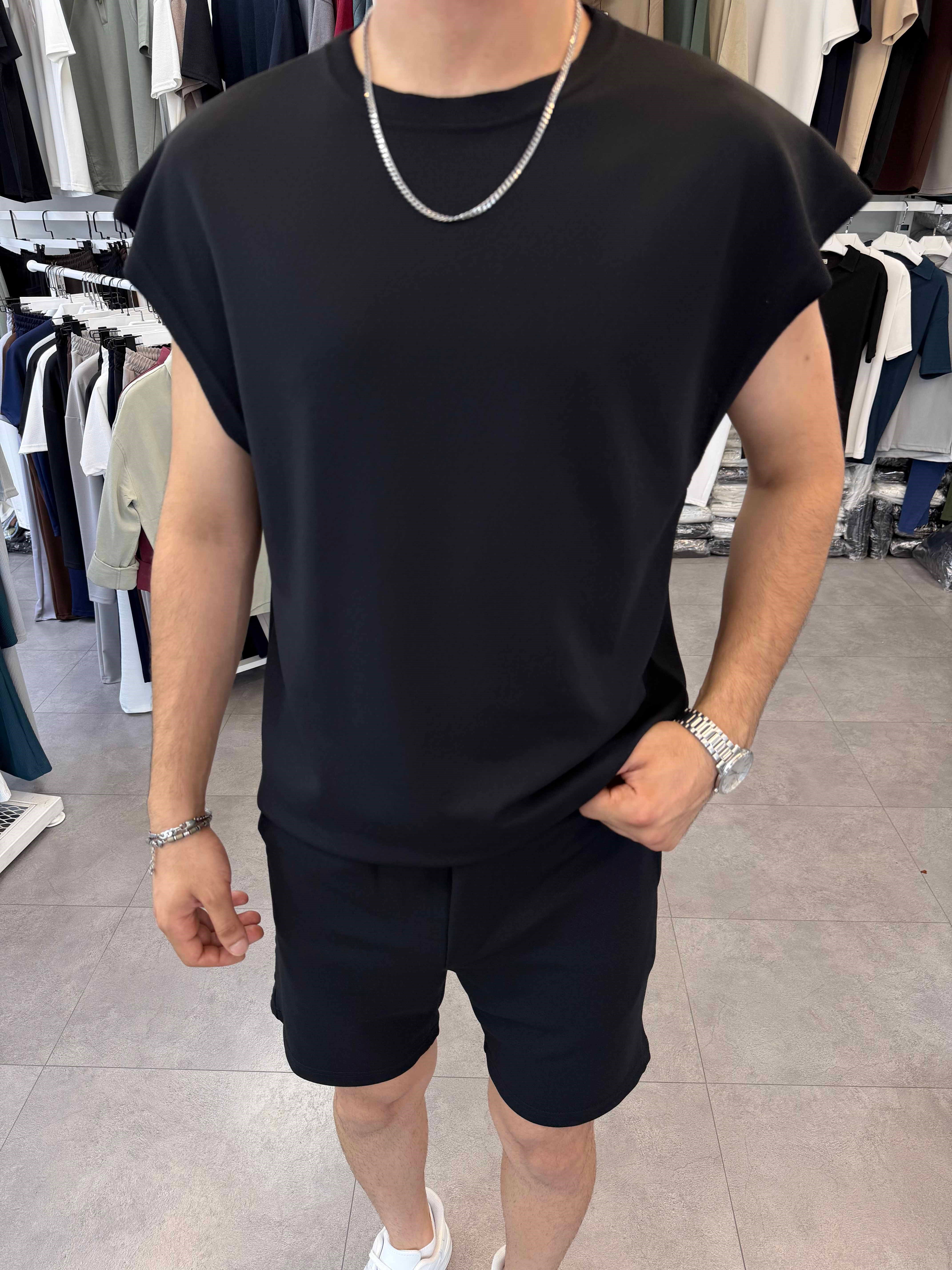 Sıfırkol Şortlu Oversize Takım Siyah