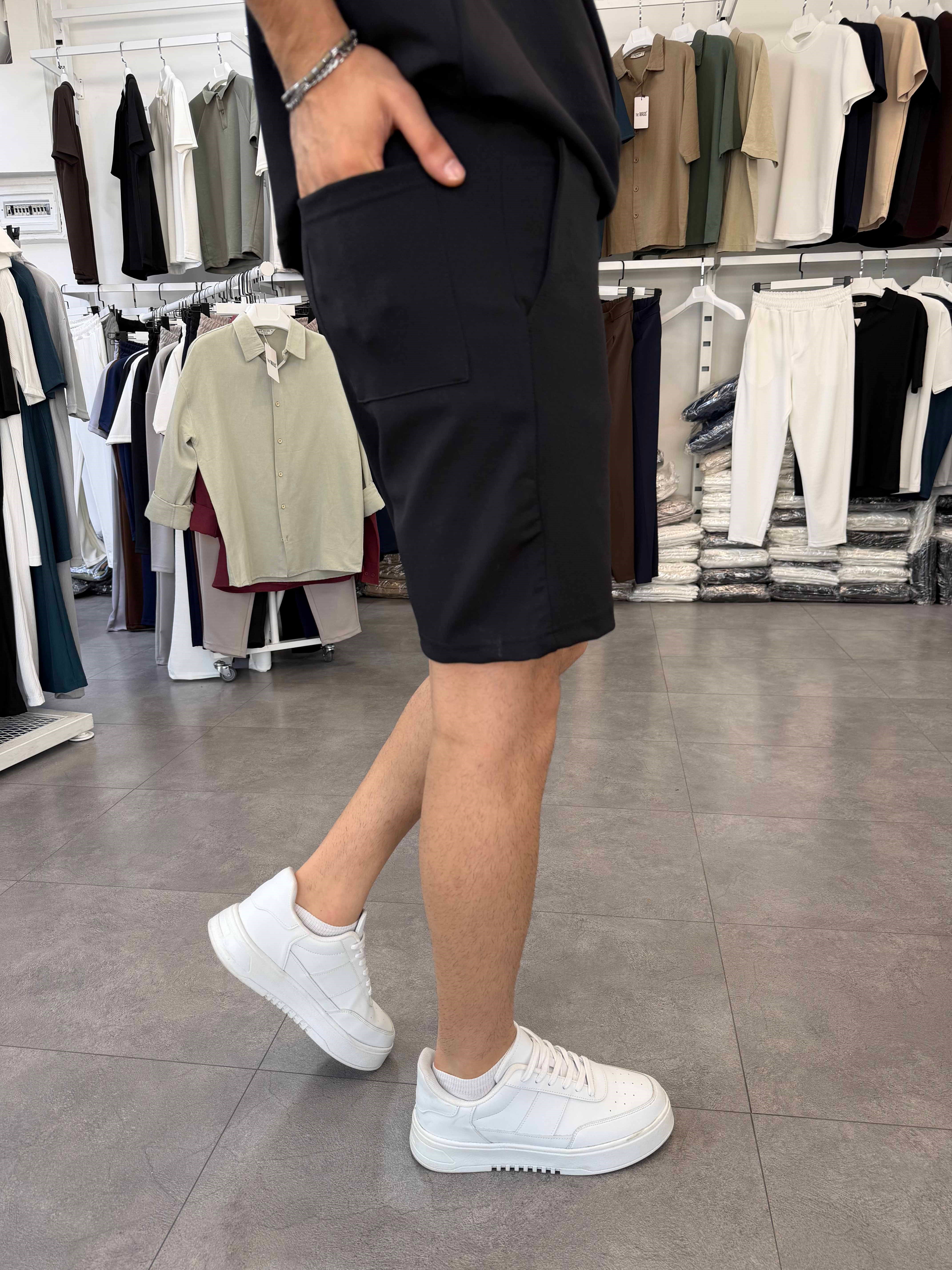 Sıfırkol Şortlu Oversize Takım Siyah