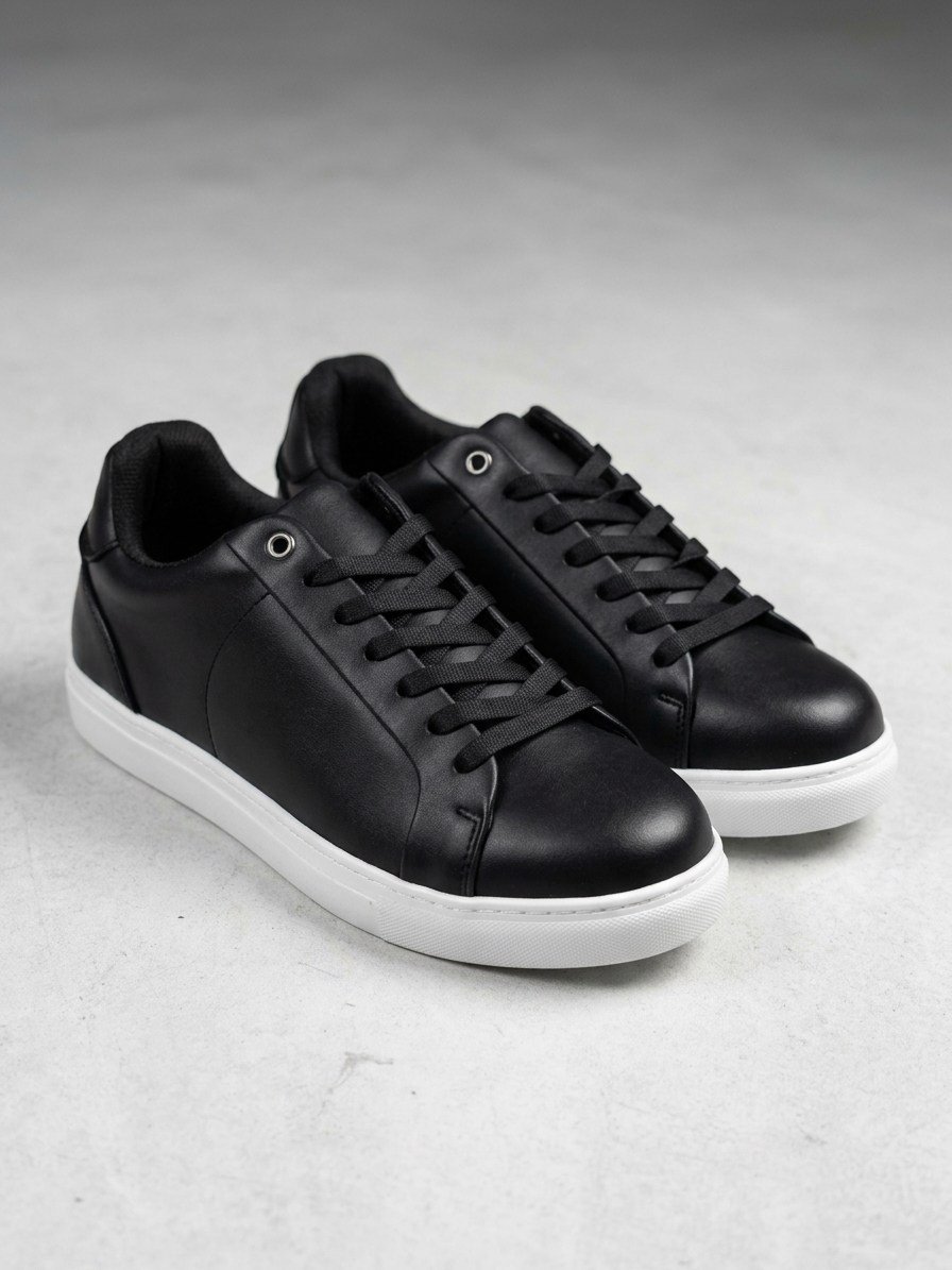 Siyah Beyaz Tabanlı Deri Erkek Sneaker