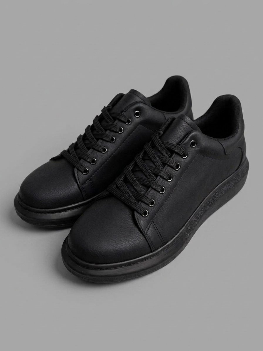 Siyah Doku Deri Kalın Taban Erkek Sneaker