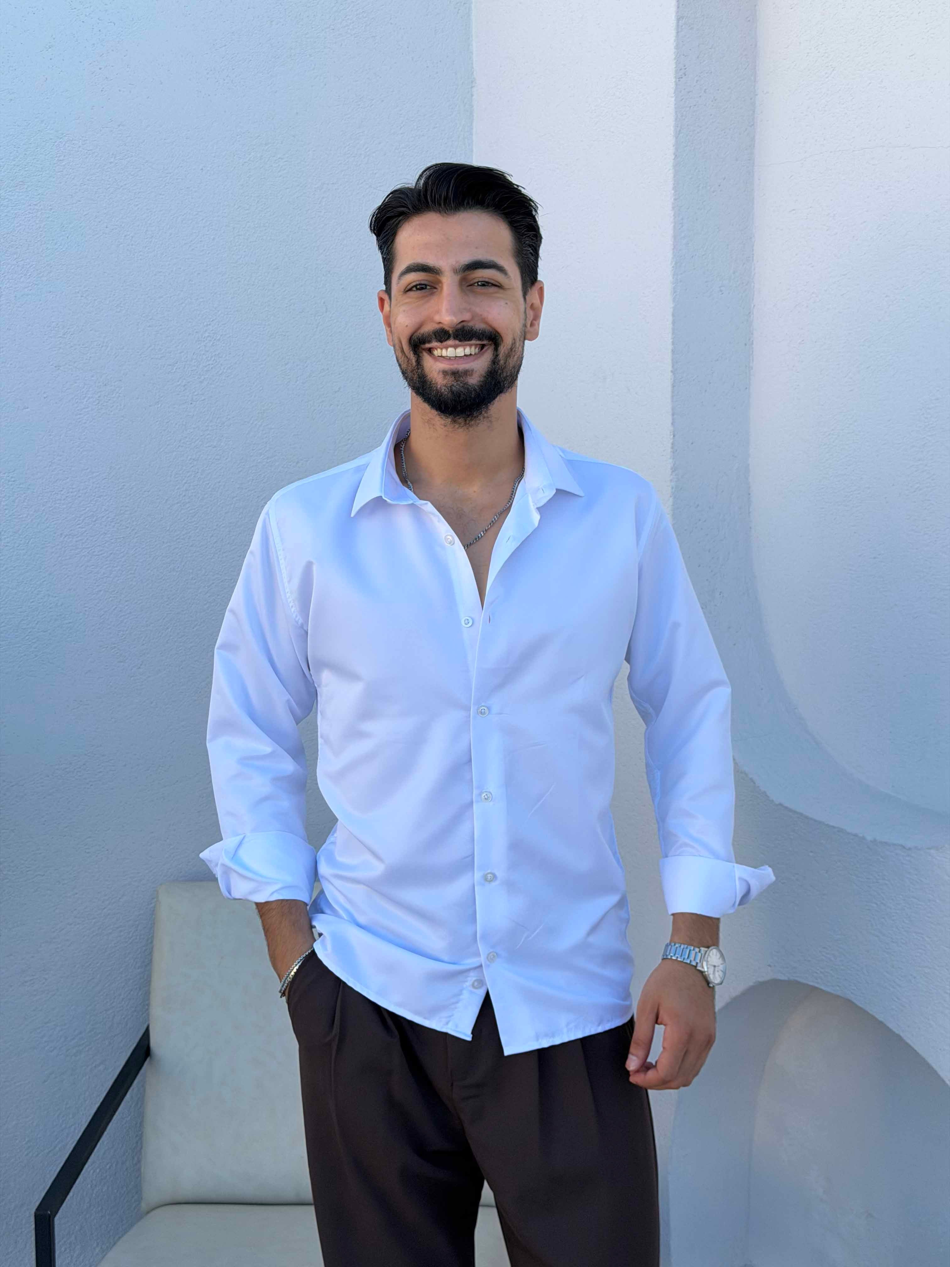 Slimfit Saten Gömlek Beyaz