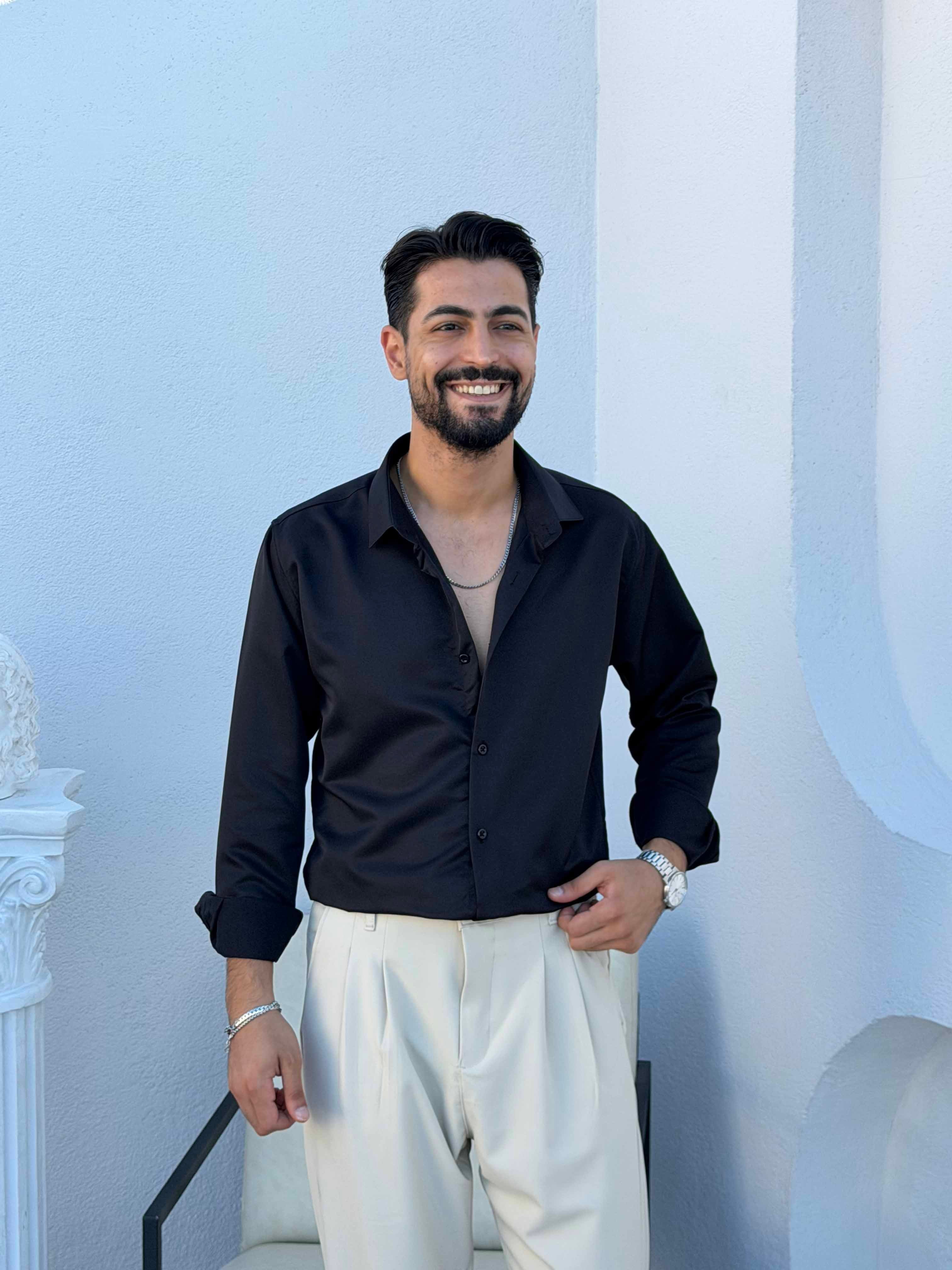 Slimfit Saten Gömlek Siyah