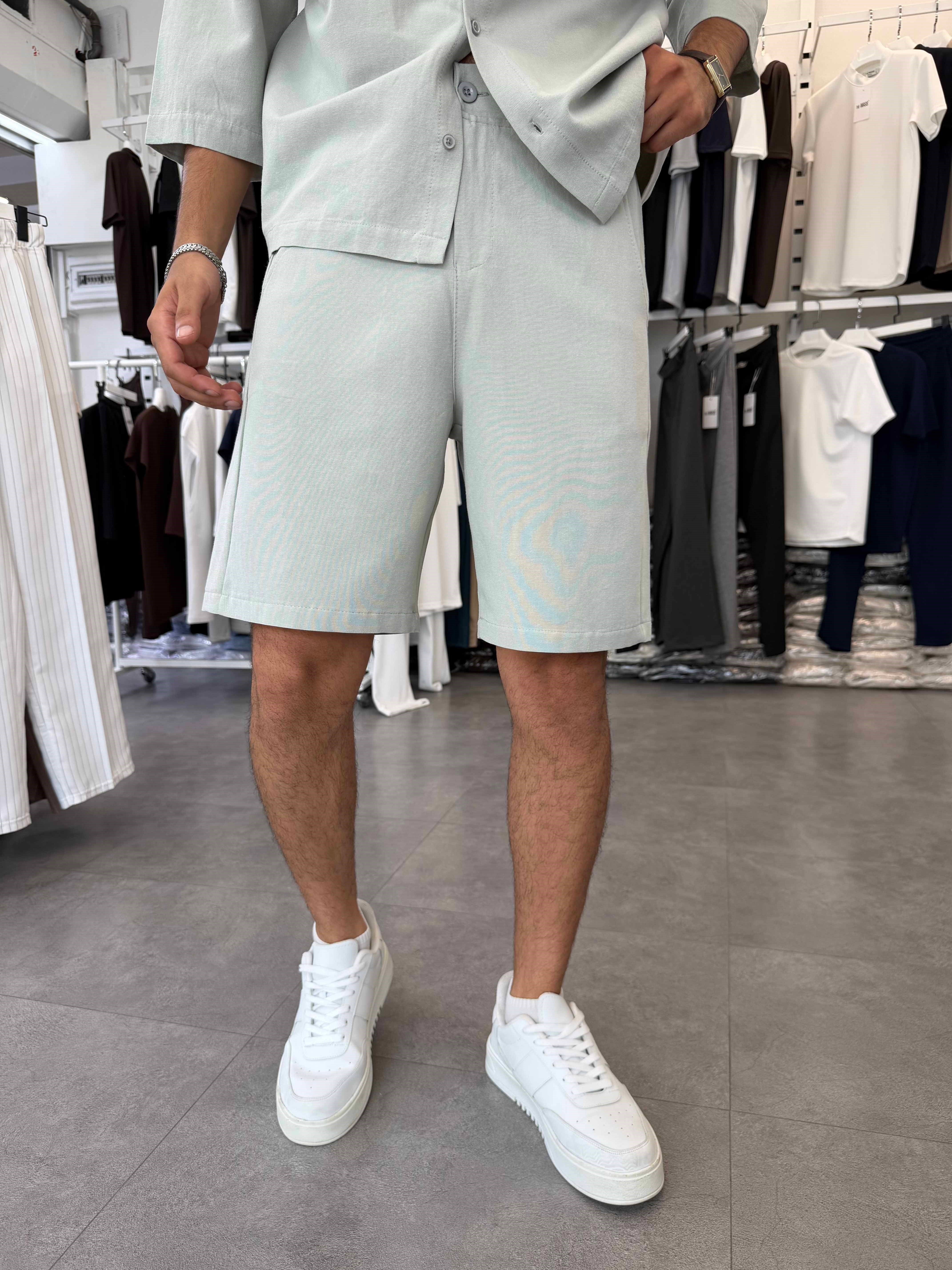 Viskon&Keten Oversize Şortlu Takım Mint