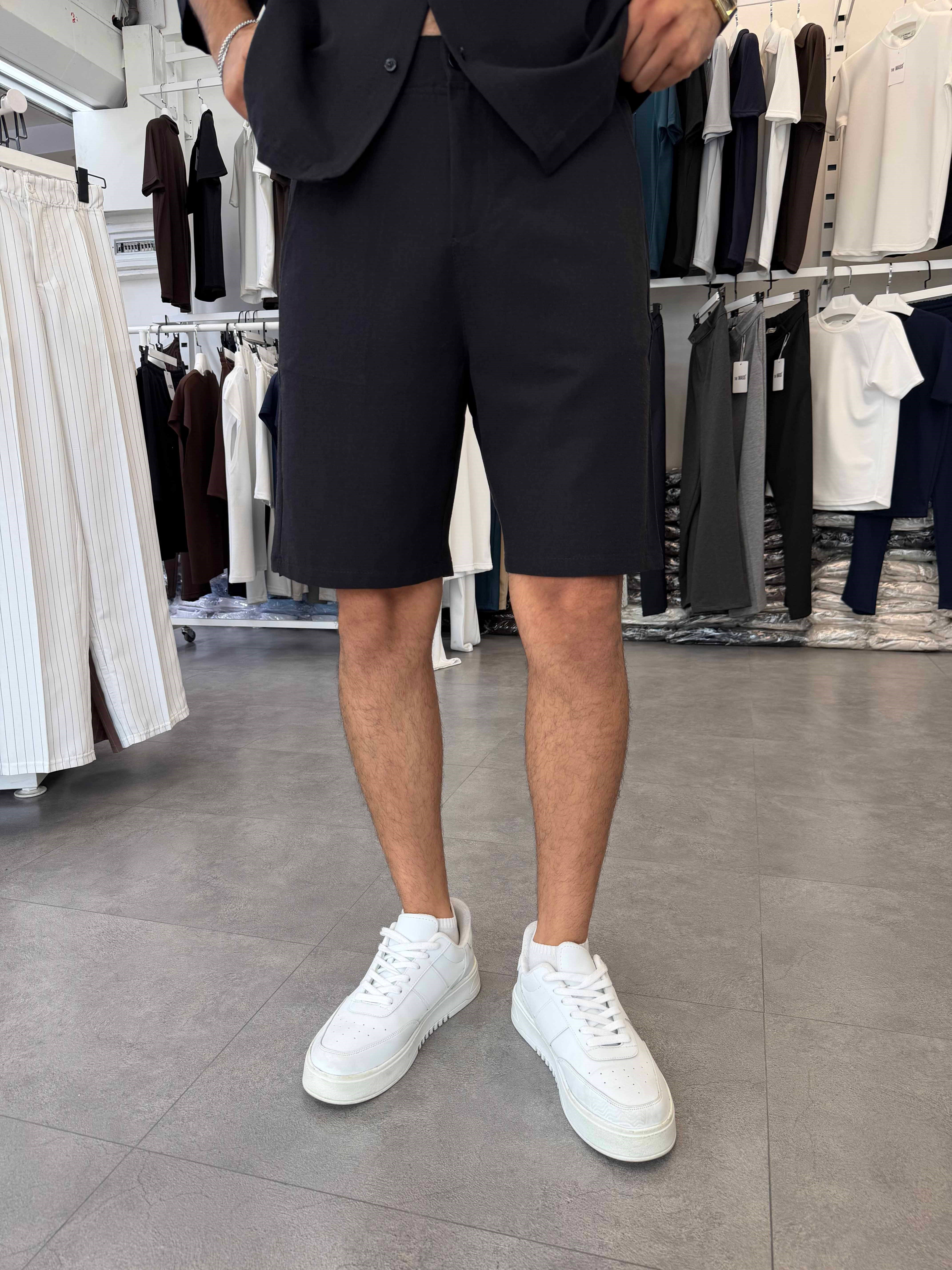 Viskon&Keten Oversize Şortlu Takım Siyah