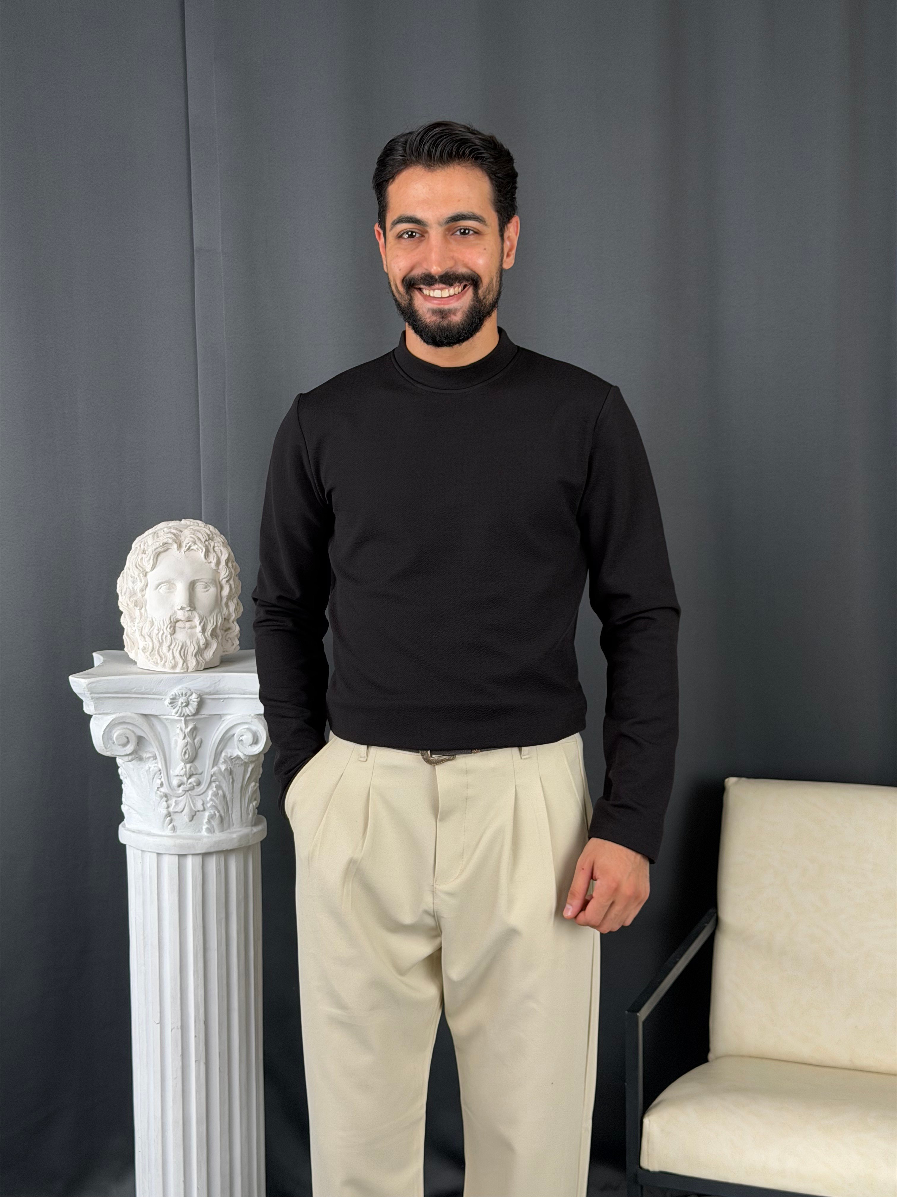 Yarım Balıkçı Örme Şardonlu Sweatshirt Siyah