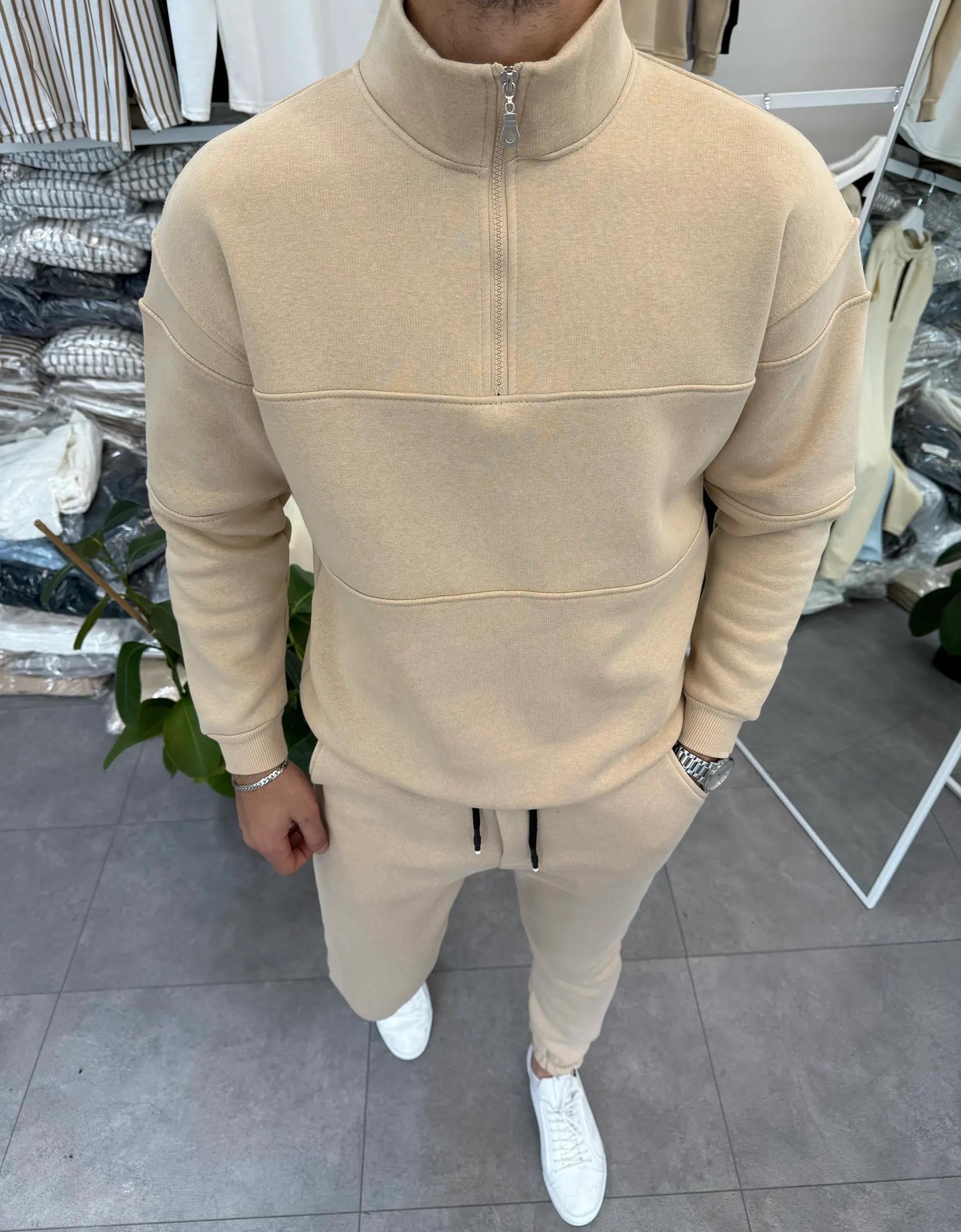 Yarım Fermuarlı Sweat Krem