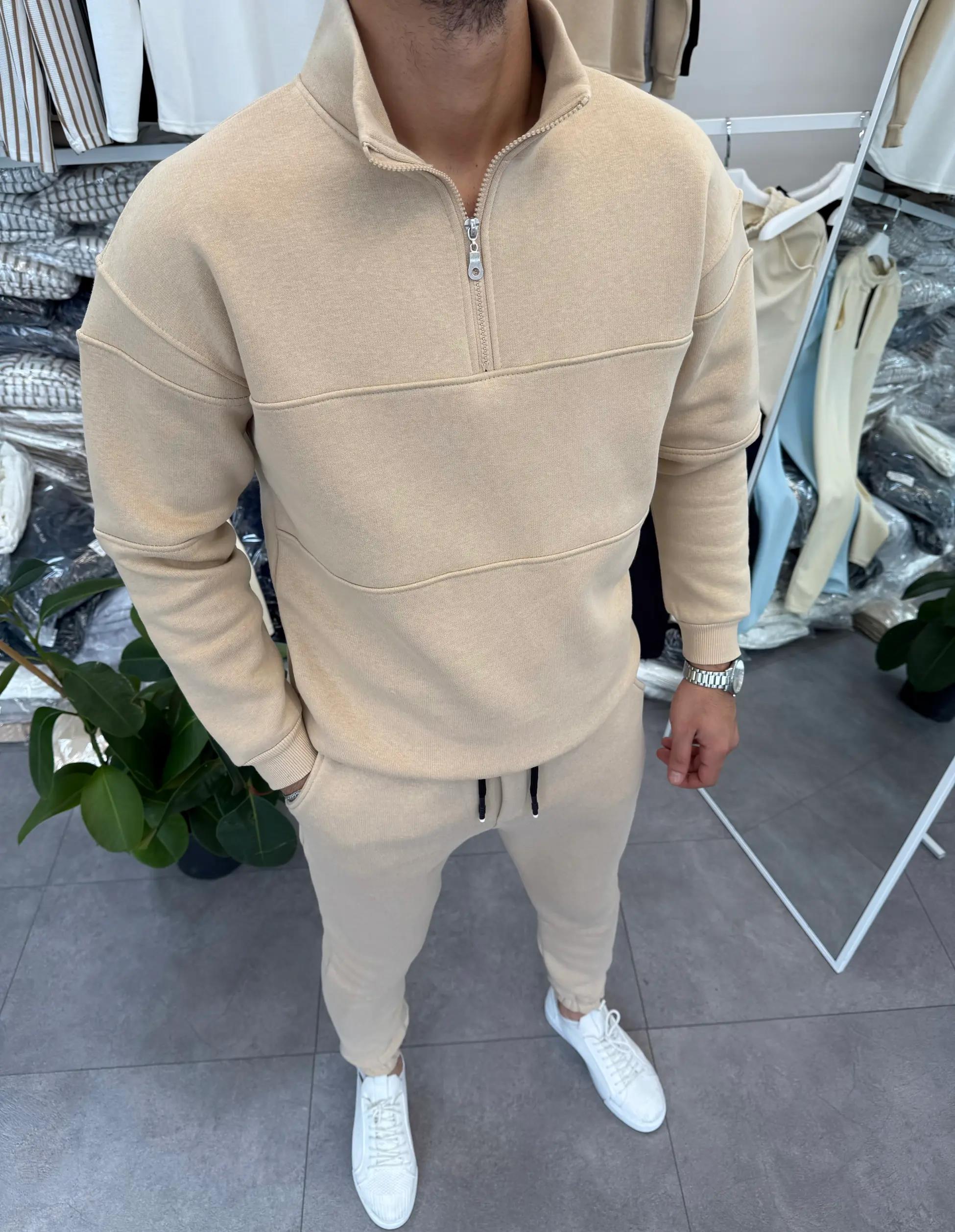 Yarım Fermuarlı Sweat Krem