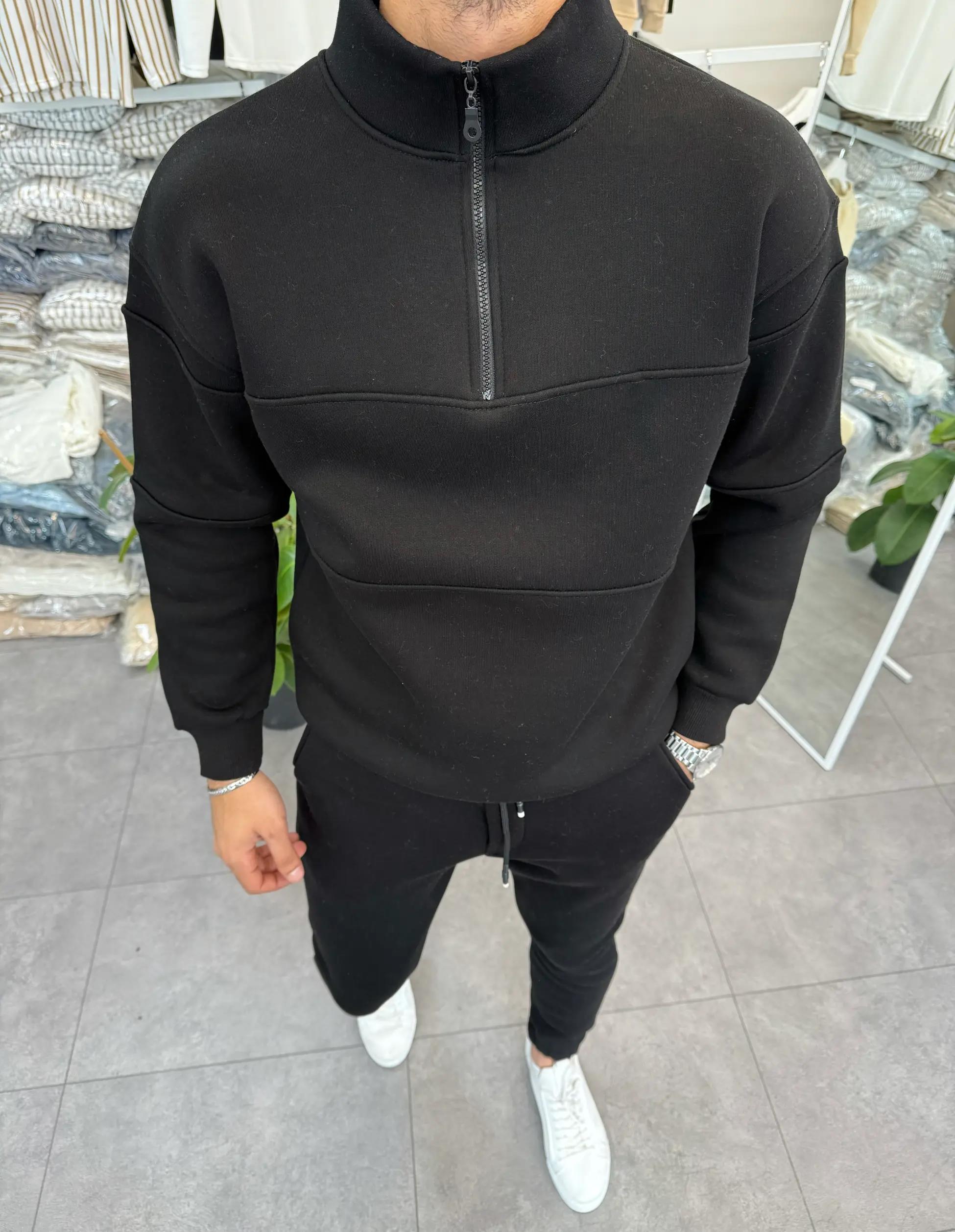 Yarım Fermuarlı Sweat Siyah