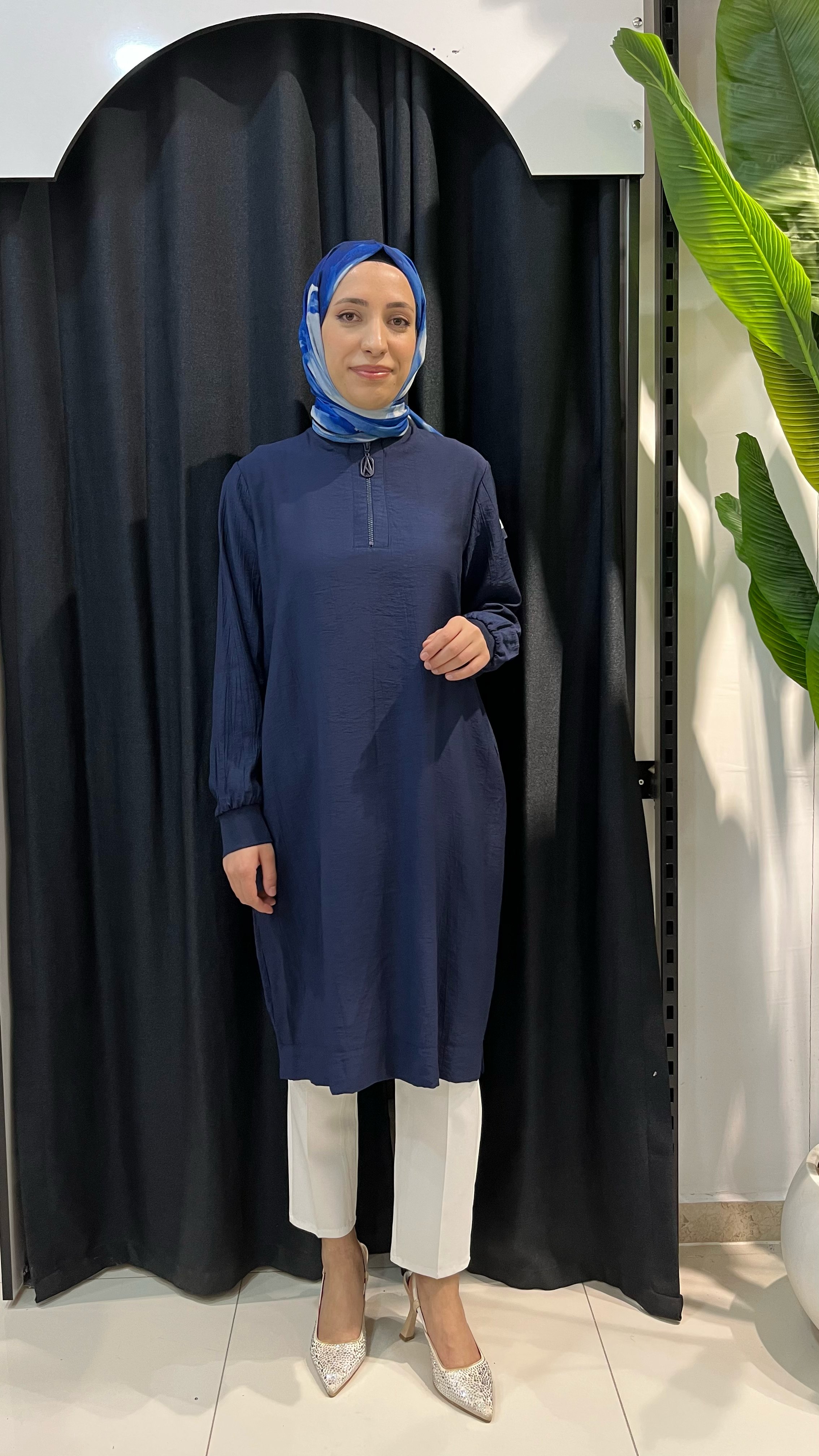 Armine Trend Çilek Kumaş Yarım Fermuarlı Tunik 26YT62 Lacivert